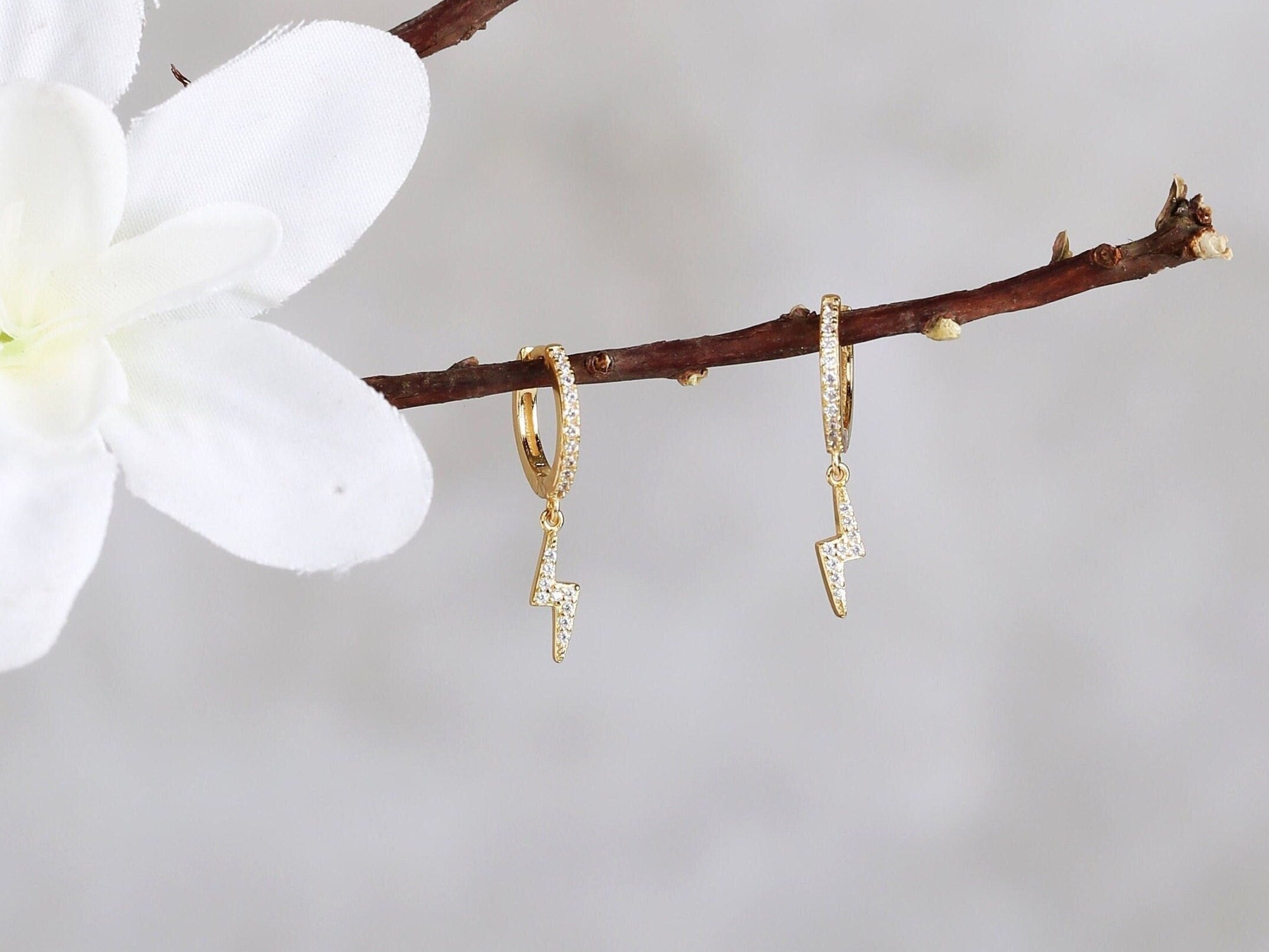 Lightning Bolt Huggie Drop Hoop Earrings