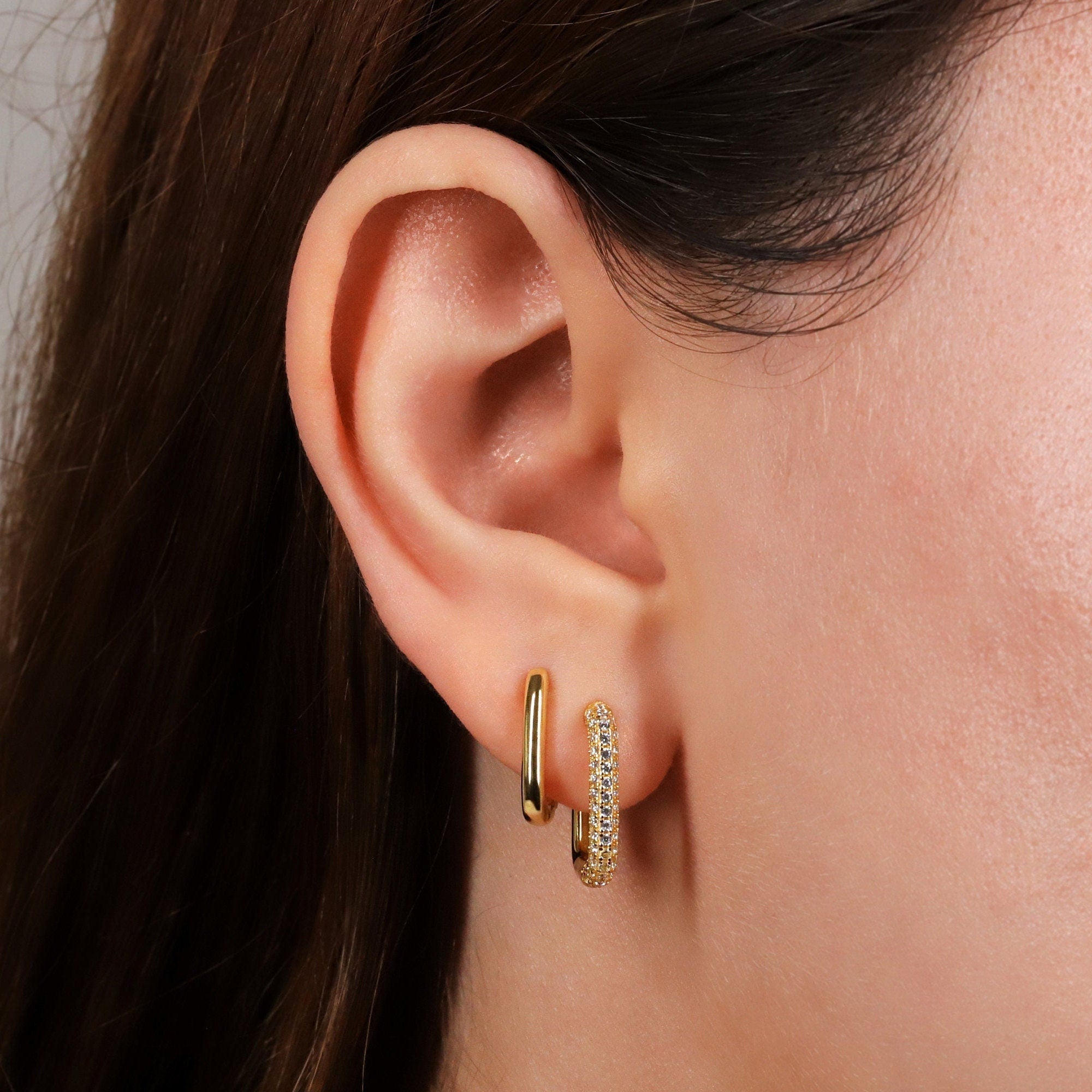Dainty Gold Link Huggie Hoop Earrings Set