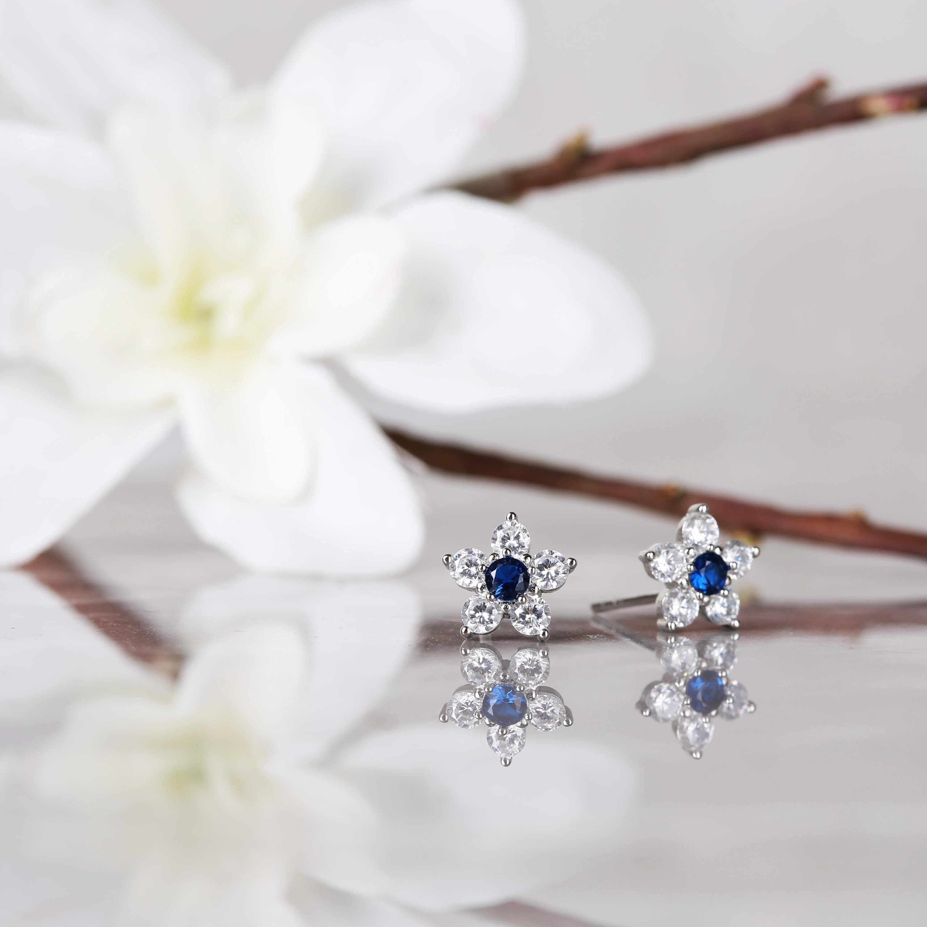 Sapphire Flower Stud Earrings