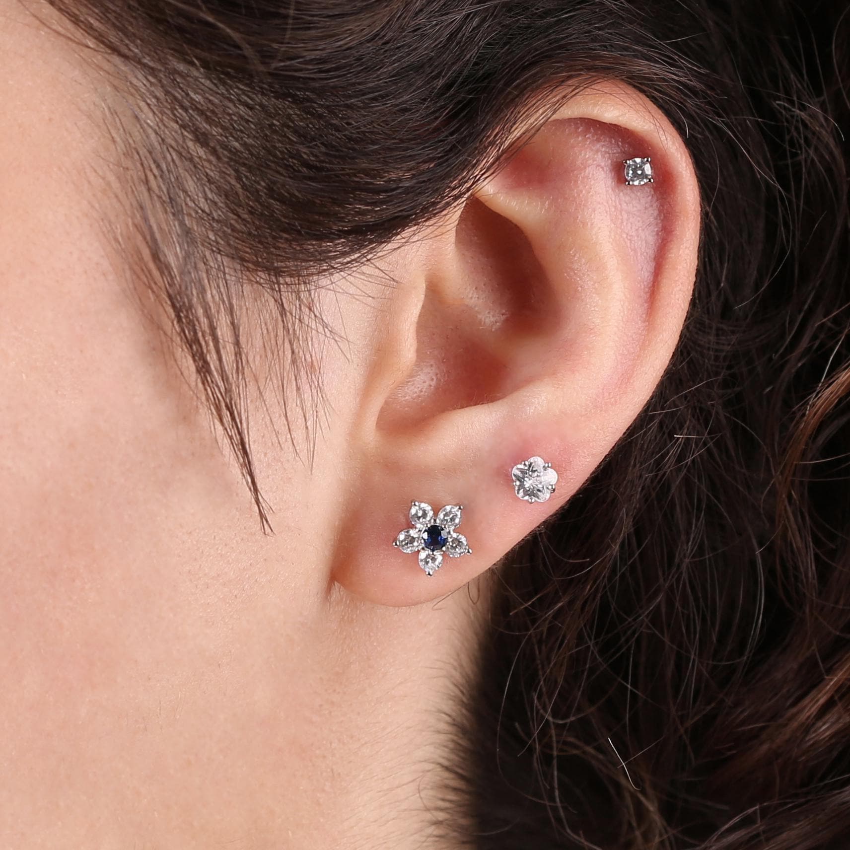 Sapphire Flower Stud Earrings