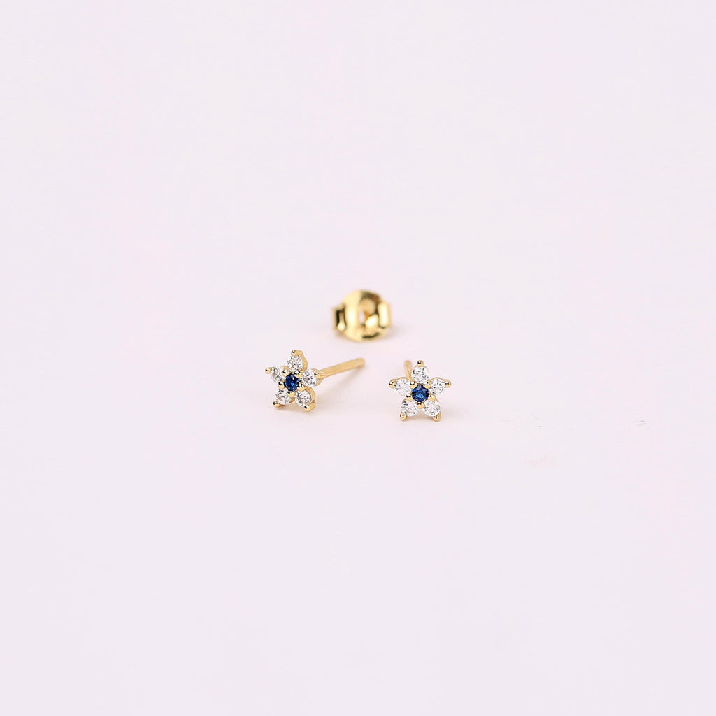 Tiny Sapphire Flower Stud Earrings