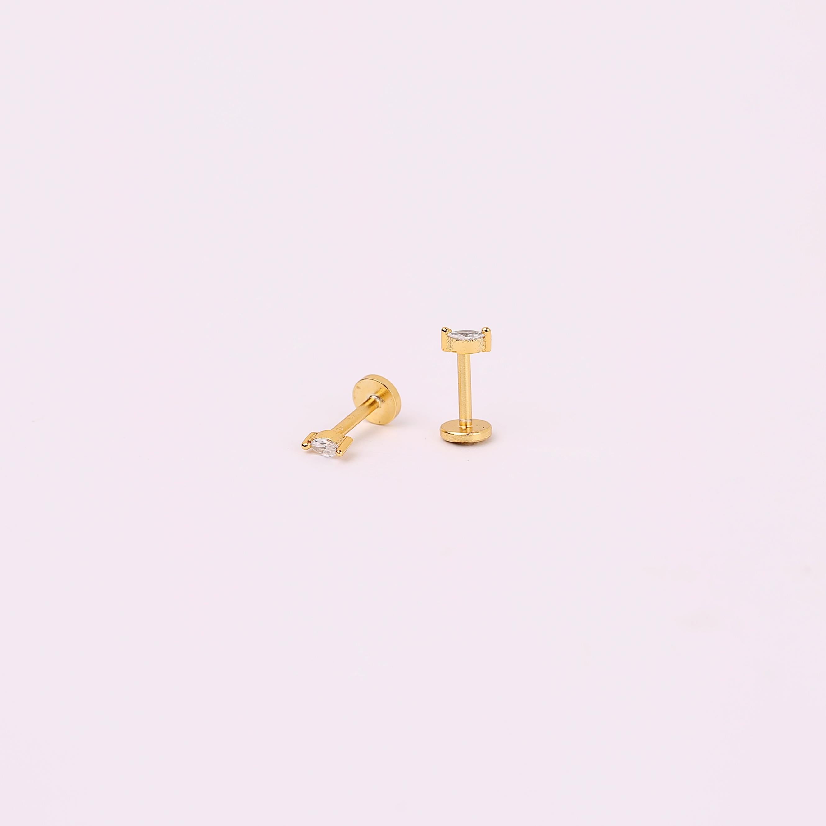 Tiny Marquise Threadless Push Pin Labret Stud 18G