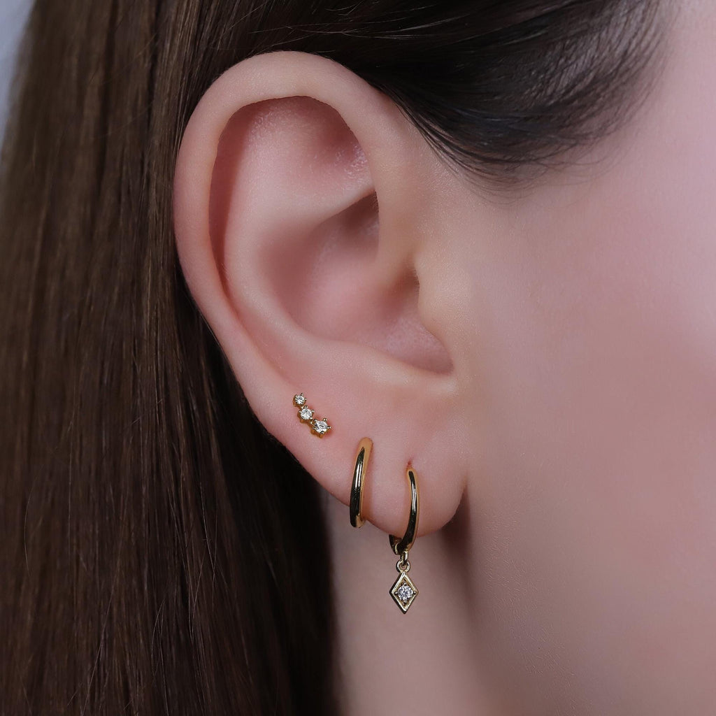 Diamond CZ Dangle Drop Hoops Earrings