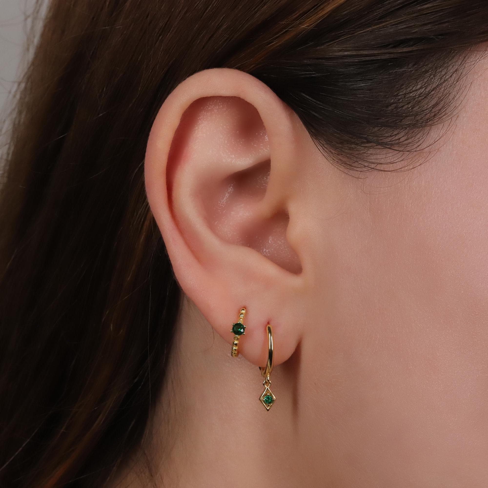 Diamond CZ Dangle Drop Hoops Earrings