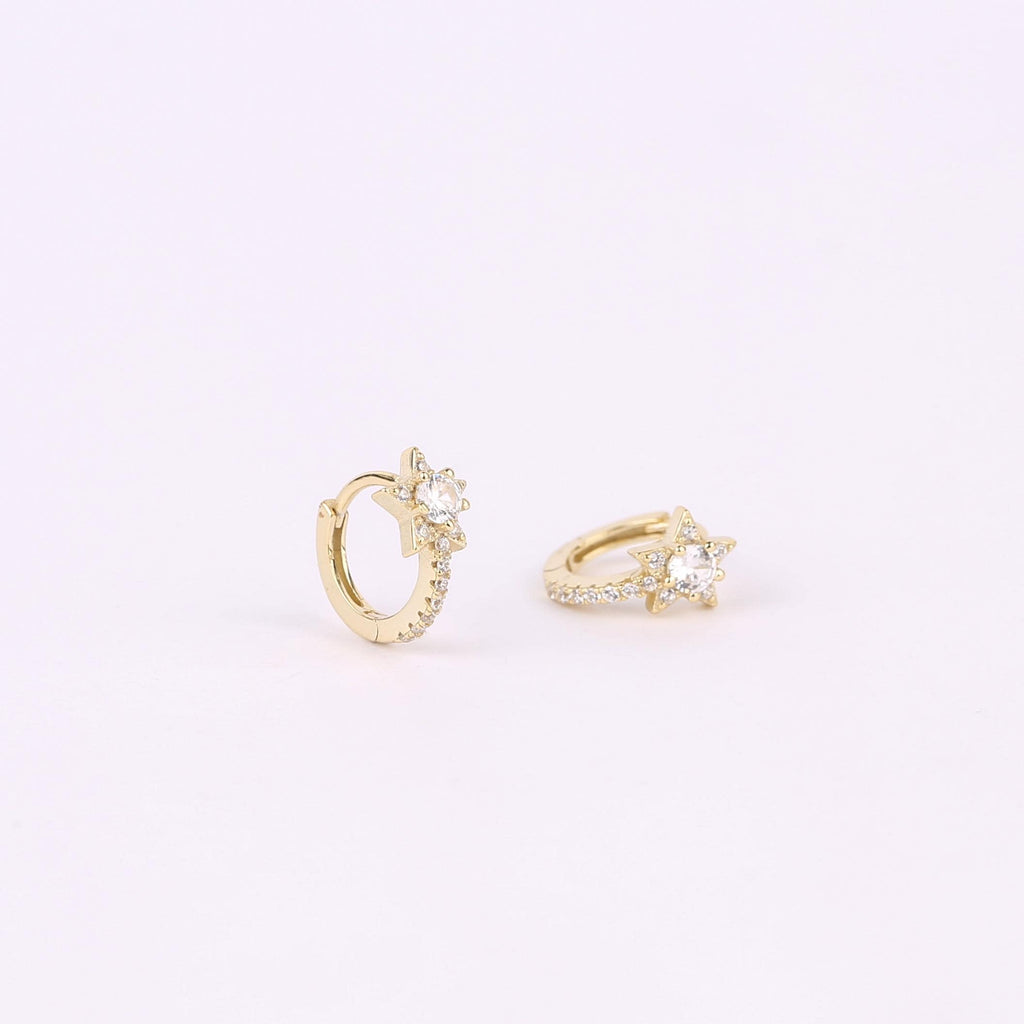 Tiny Pave Star Gold Huggie Hoop Earrings