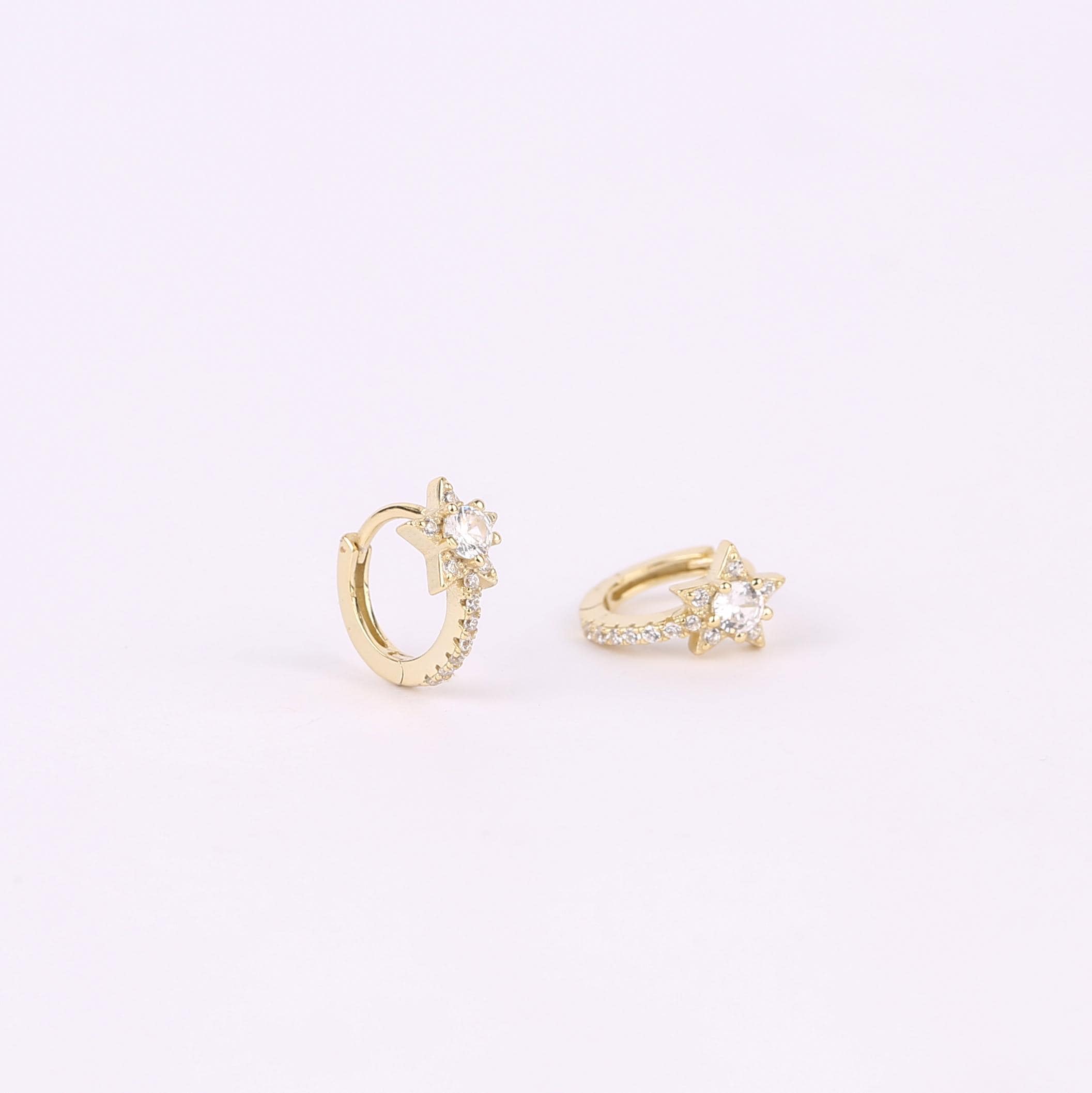 Tiny Pave Star Gold Huggie Hoop Earrings