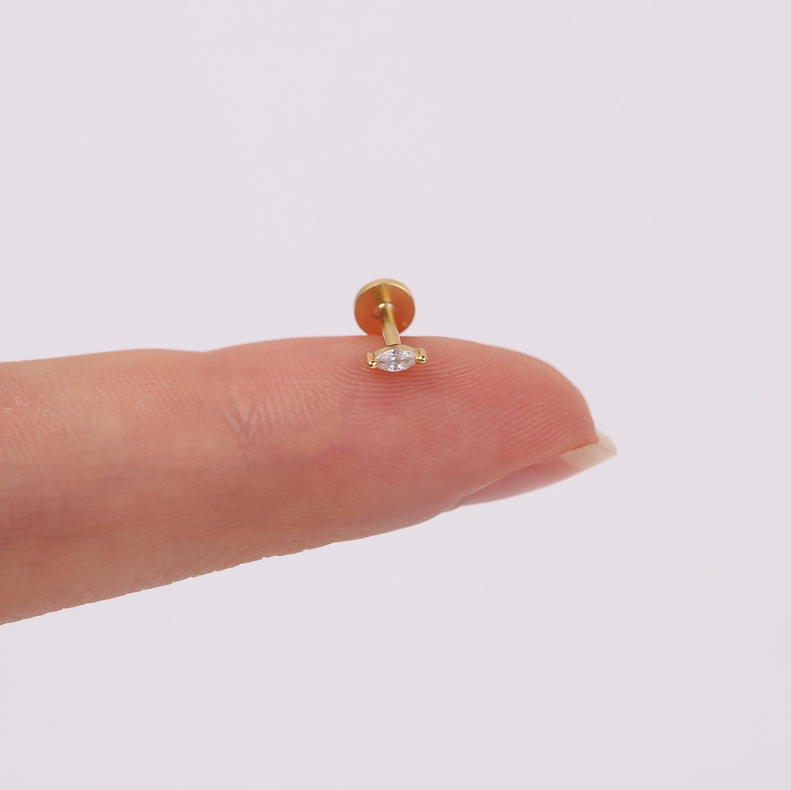 Tiny Marquise Threadless Push Pin Labret Stud 18G