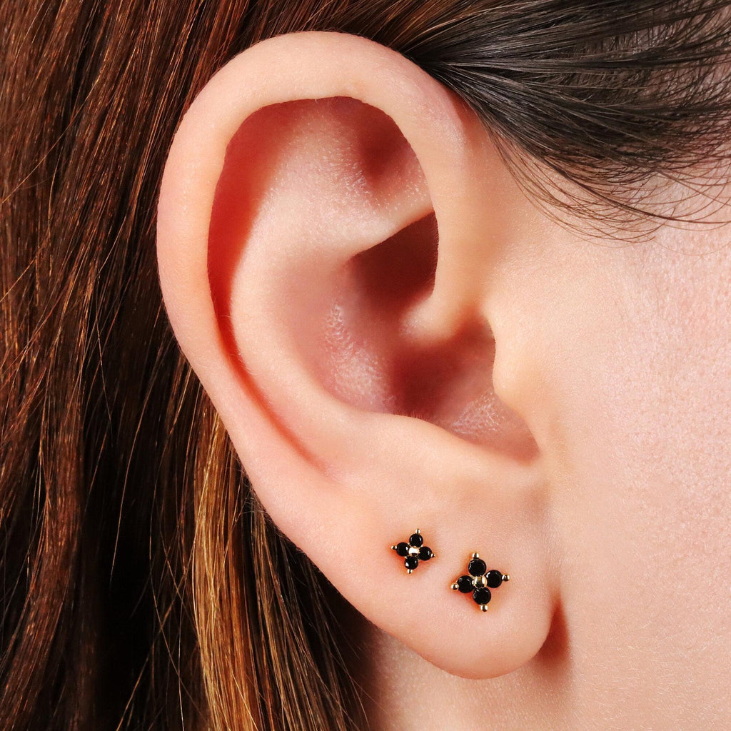 Tiny Gold Flower CZ Stud Earrings
