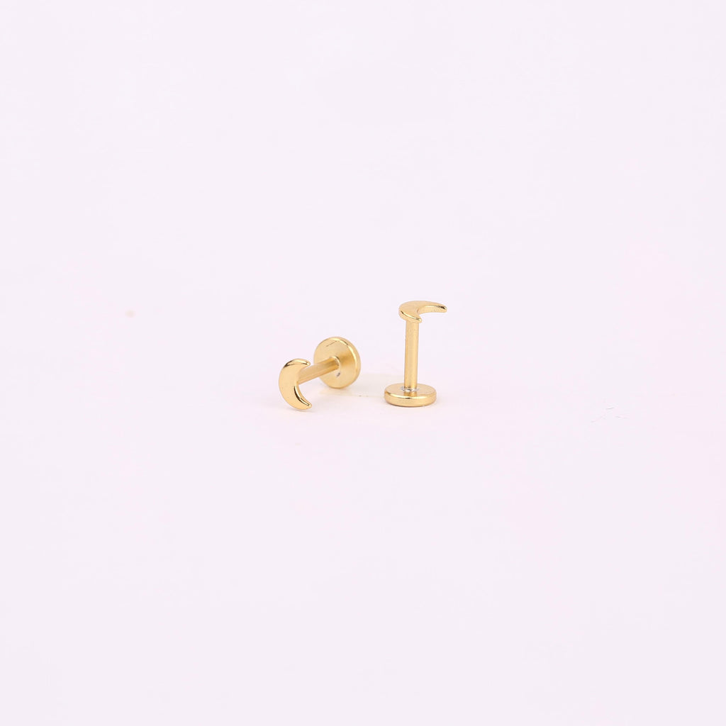 18G Crescent Moon Threadless Push Pin Labret Flat Back Stud