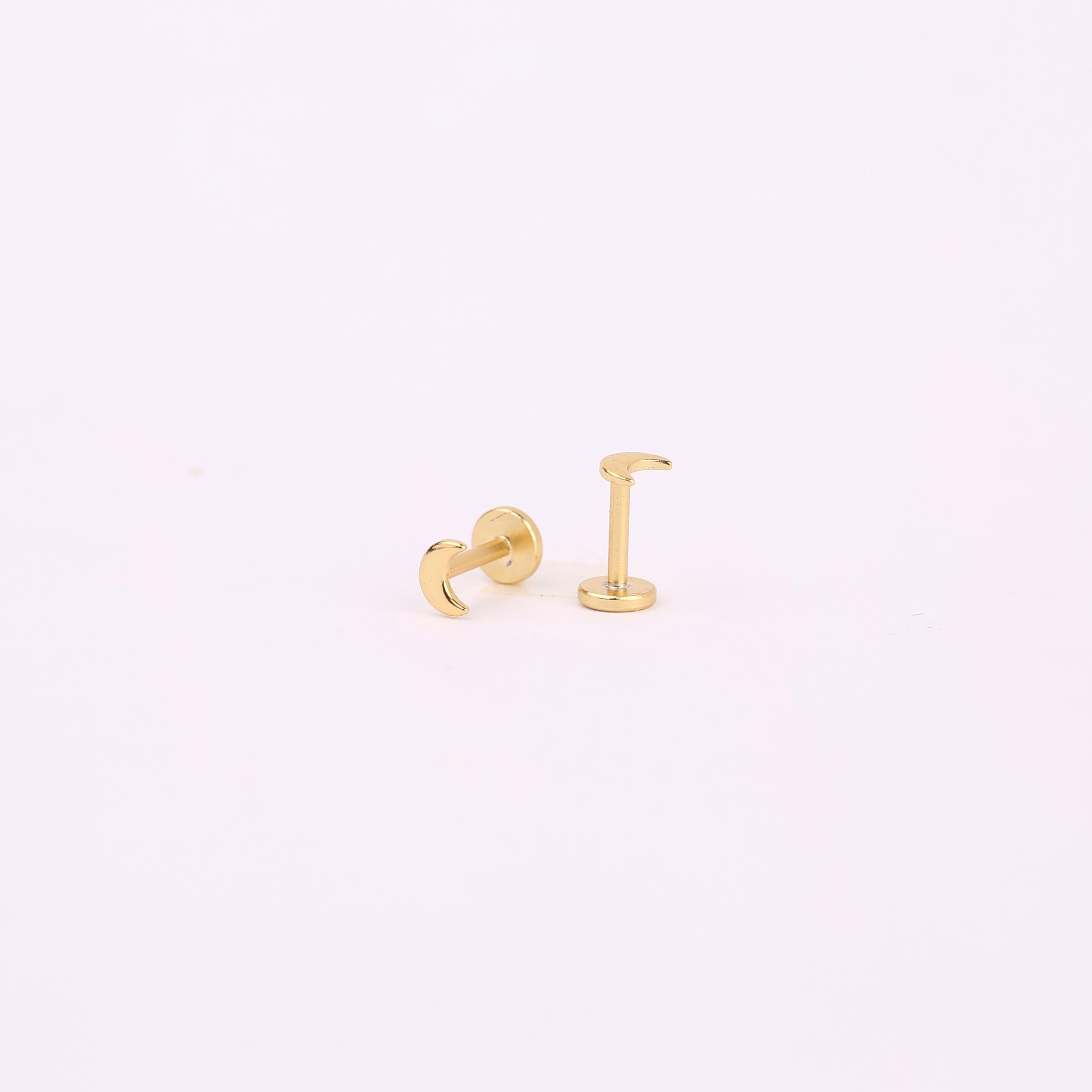 18G Crescent Moon Threadless Push Pin Labret Flat Back Stud