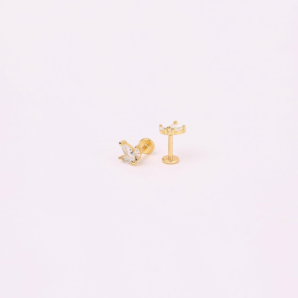 Sterling Silver Crown Shape Threadless Flat Back Stud Earring
