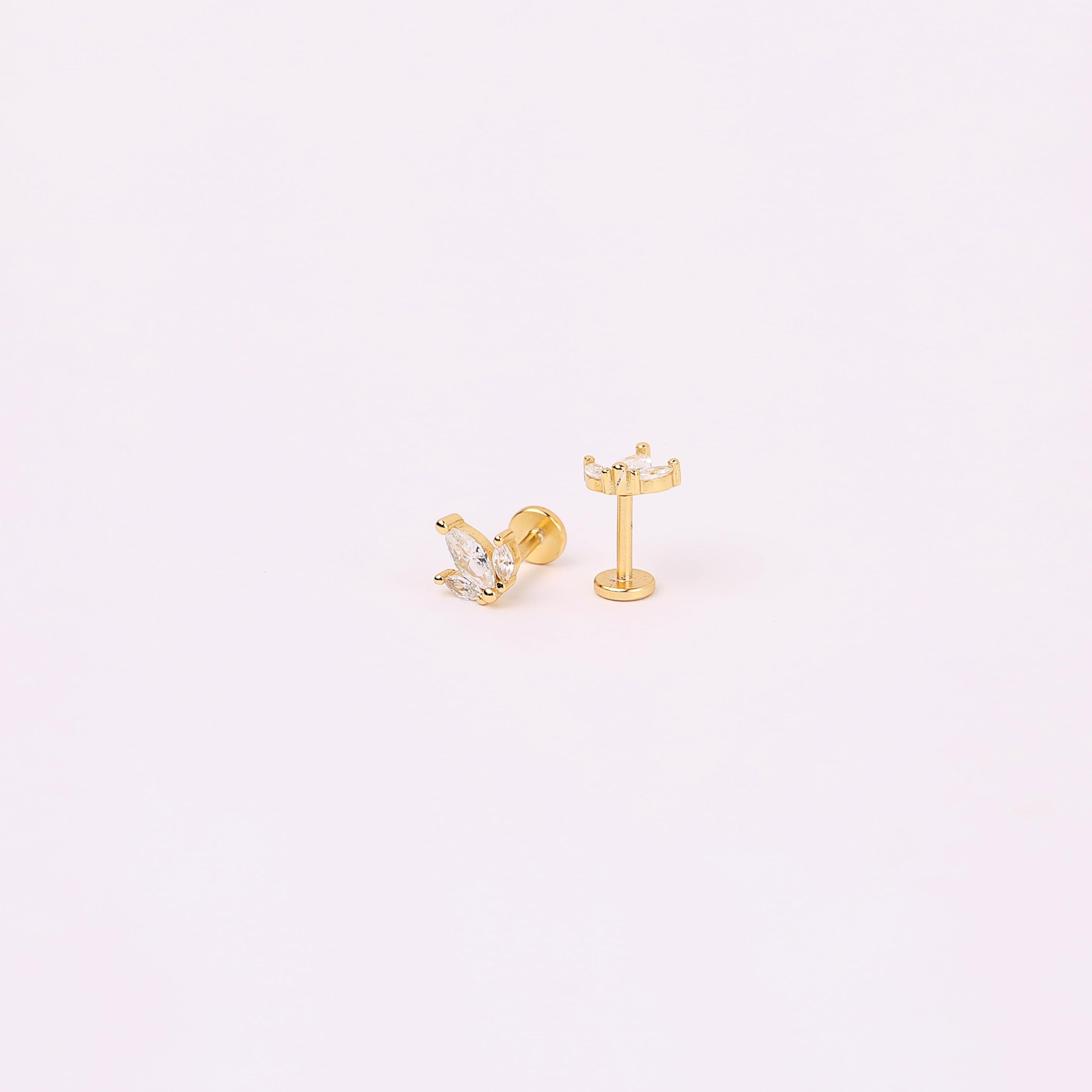 Sterling Silver Crown Shape Threadless Flat Back Stud Earring