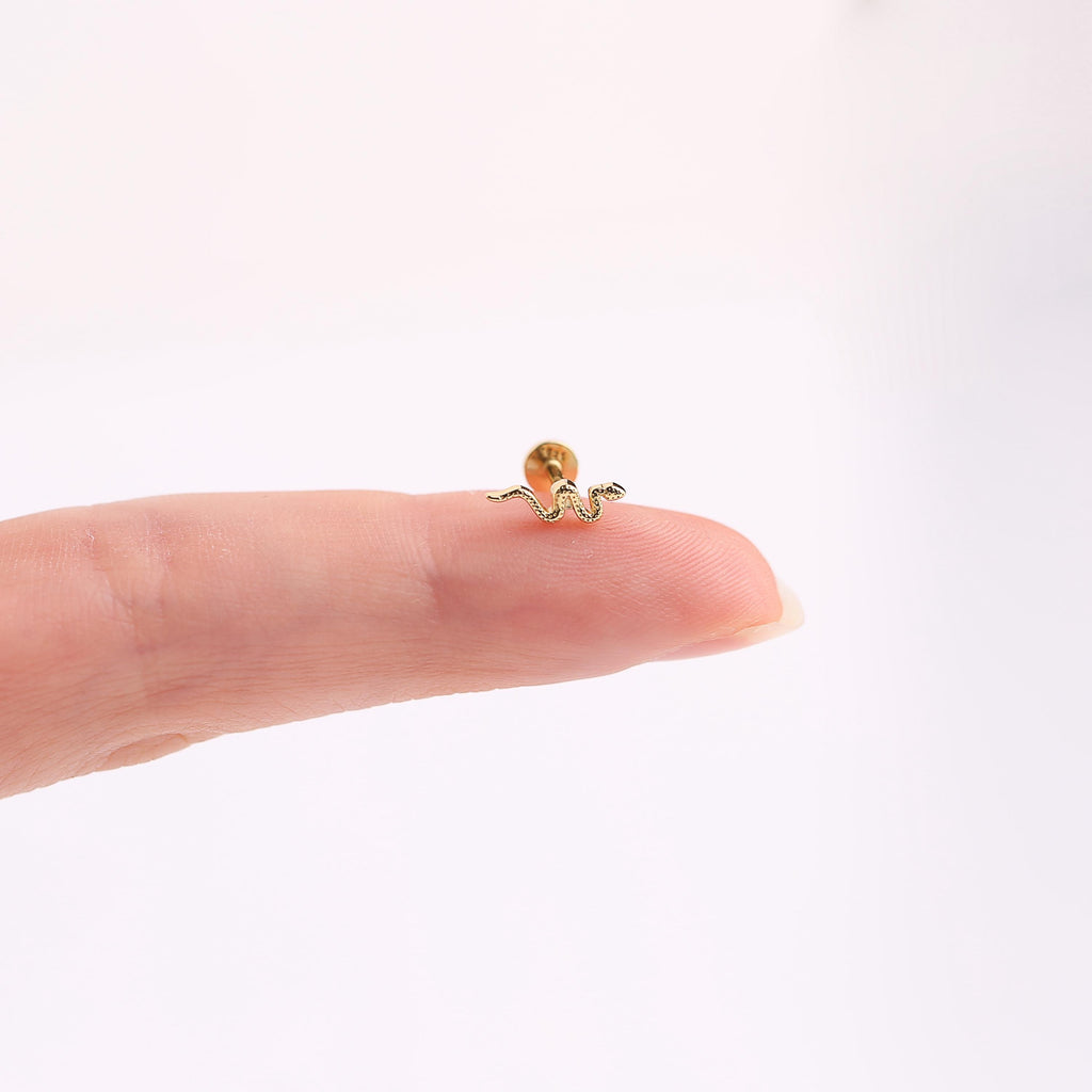 Tiny Snake Externally Threaded Flat Back Stud Earring in