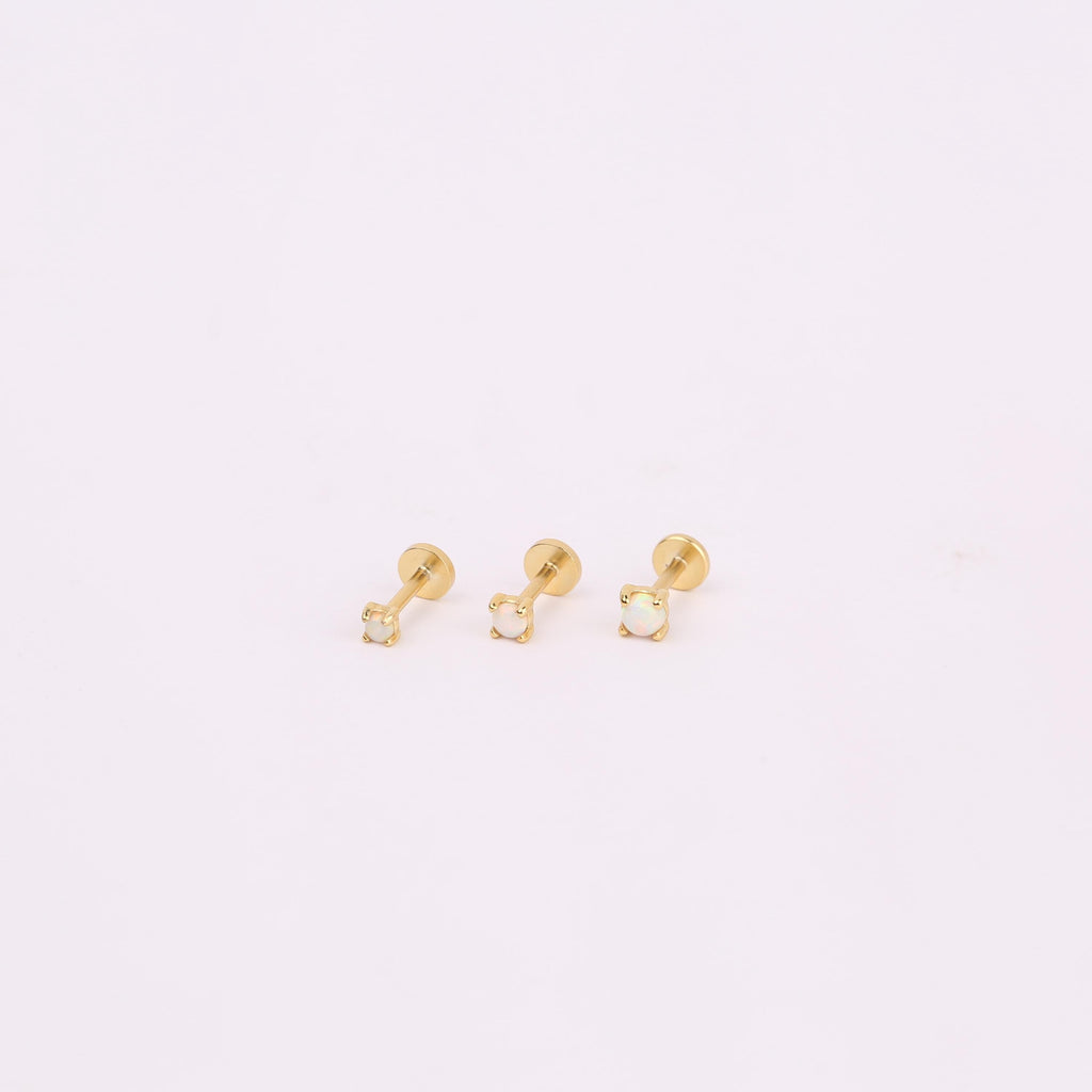 18G White Opal Threadless Push Pin Flat Back Labret Stud
