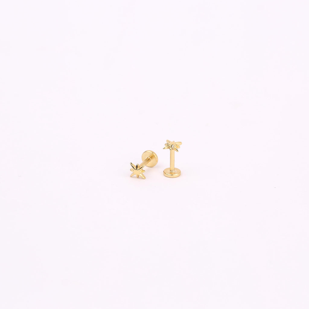 18G Starburst Threadless Push Pin Gold Flat Back Stud Earring