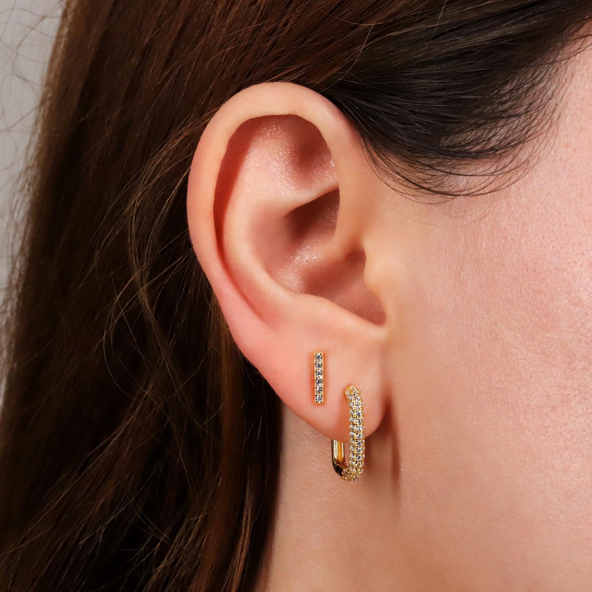 Gold CZ Bar Stud Earrings
