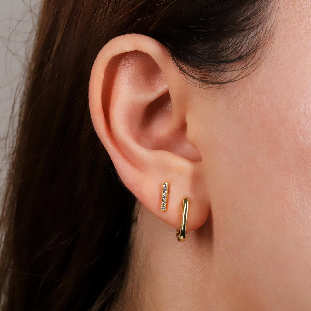 Gold CZ Bar Stud Earrings