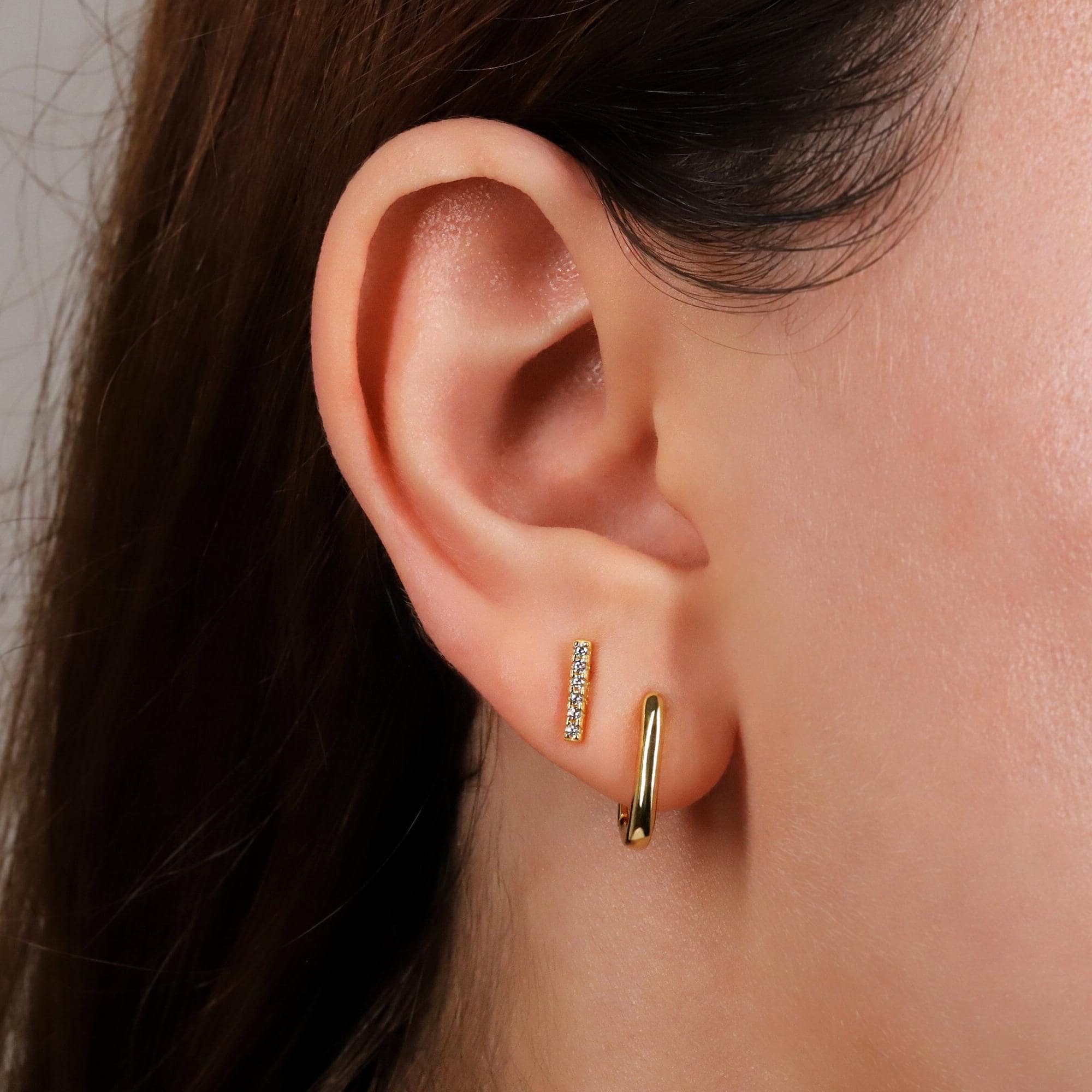 Gold CZ Bar Stud Earrings