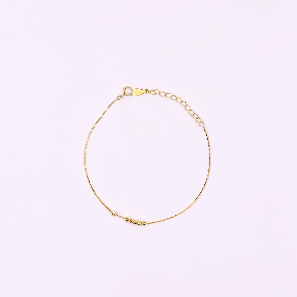 Dainty Gold Beaded Ball Satellite Chain Bracelet: 925