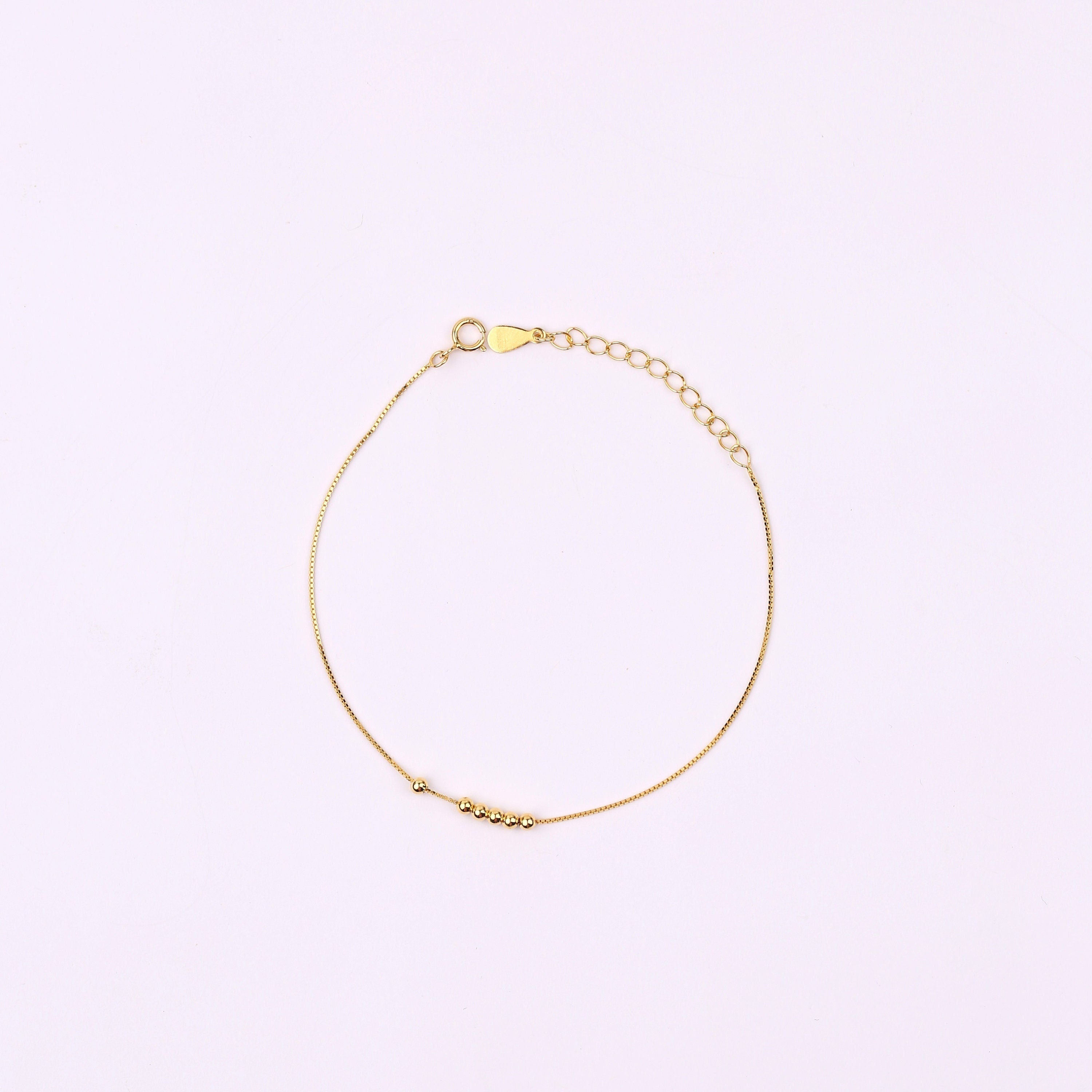 Dainty Gold Beaded Ball Satellite Chain Bracelet: 925