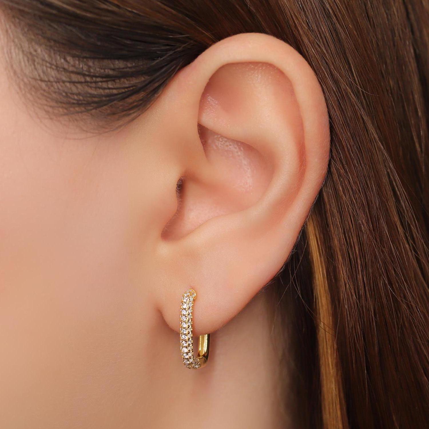 Gold Rectangle Huggie Hoop Earrings
