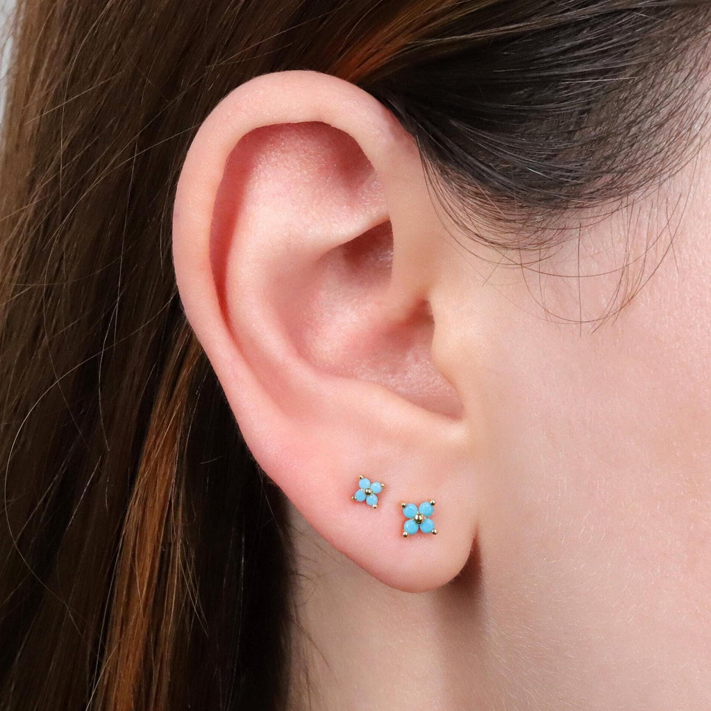 Tiny Gold Flower CZ Stud Earrings