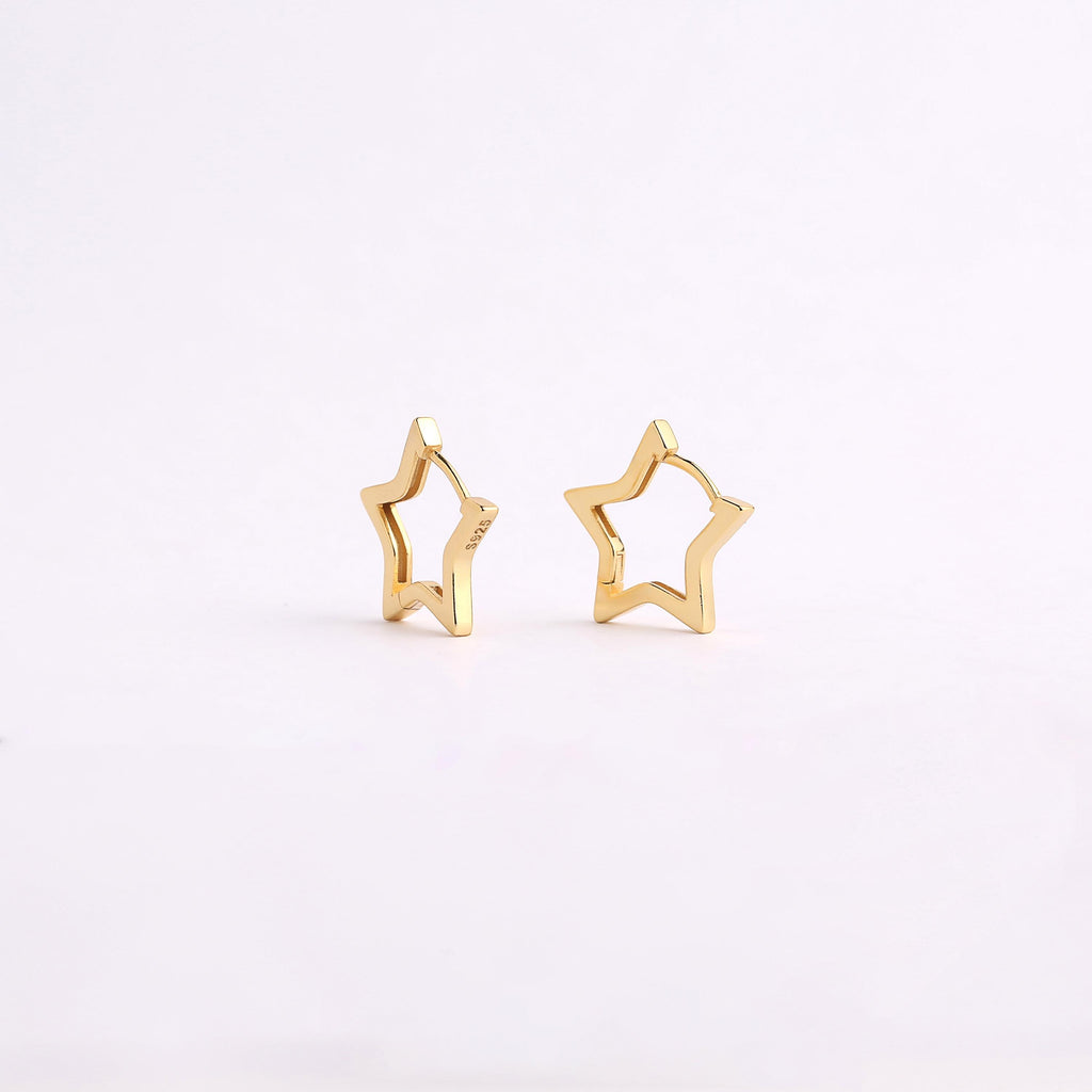 Gold Star Shaped Huggie Hoop Earrings