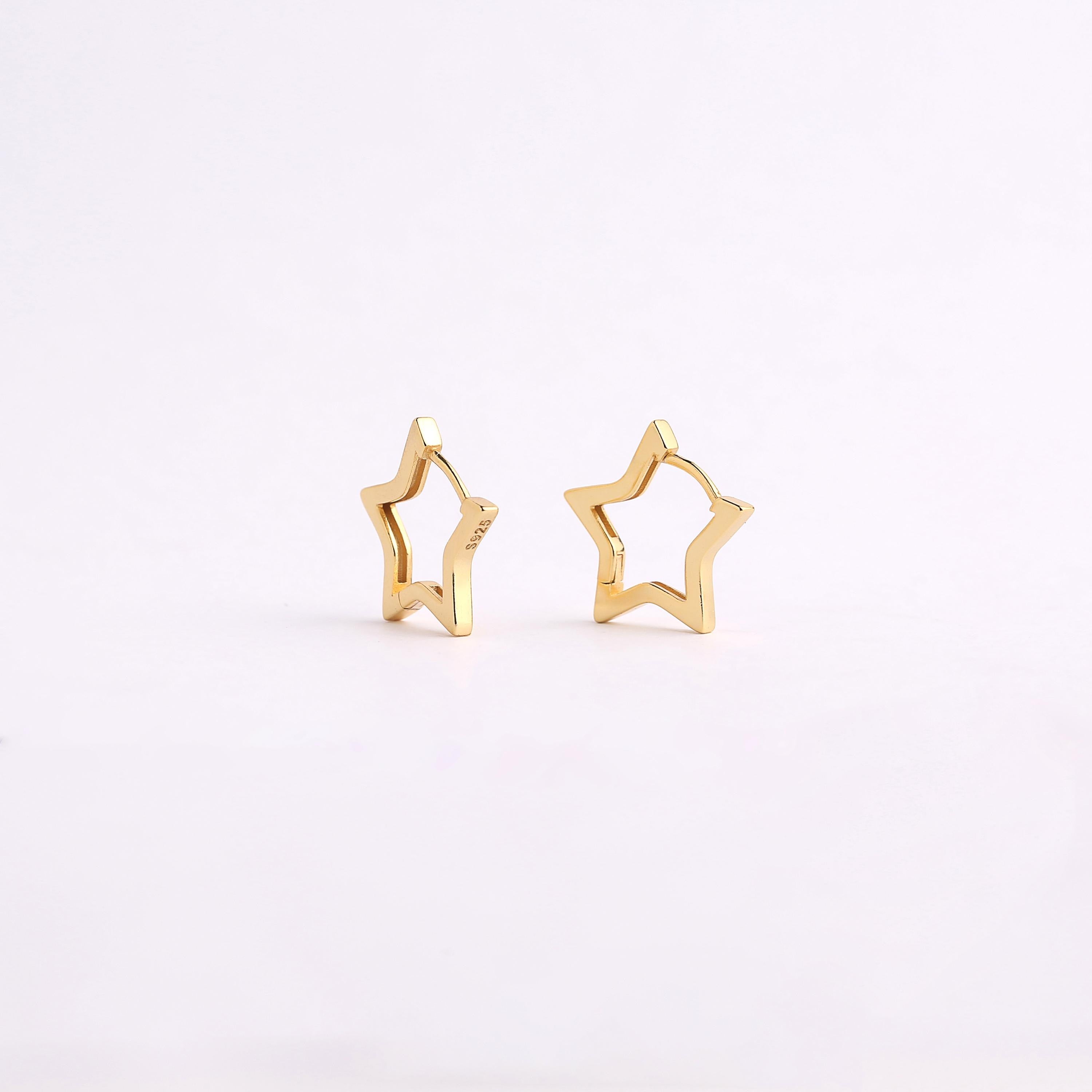 Gold Star Shaped Huggie Hoop Earrings