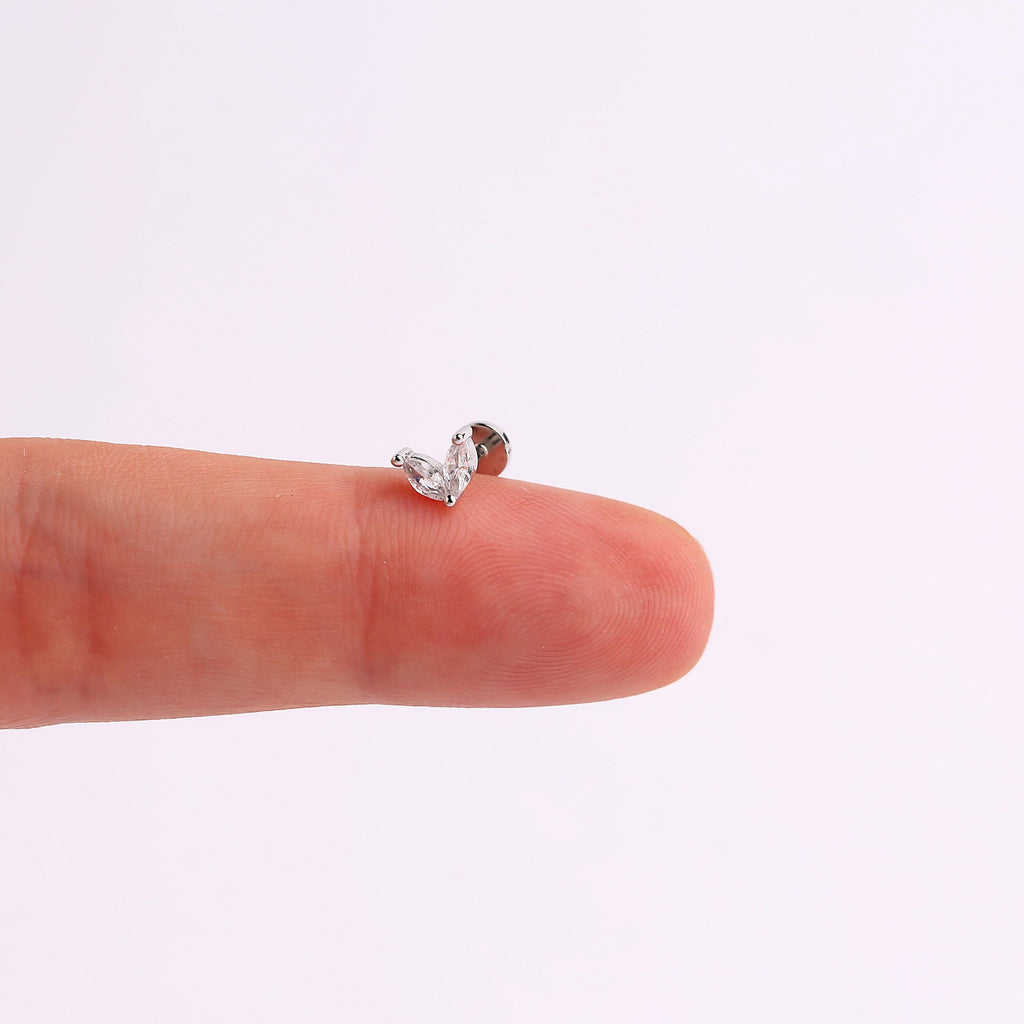 18G Leaf Threadless End Push Pin Labret Flat Back Stud