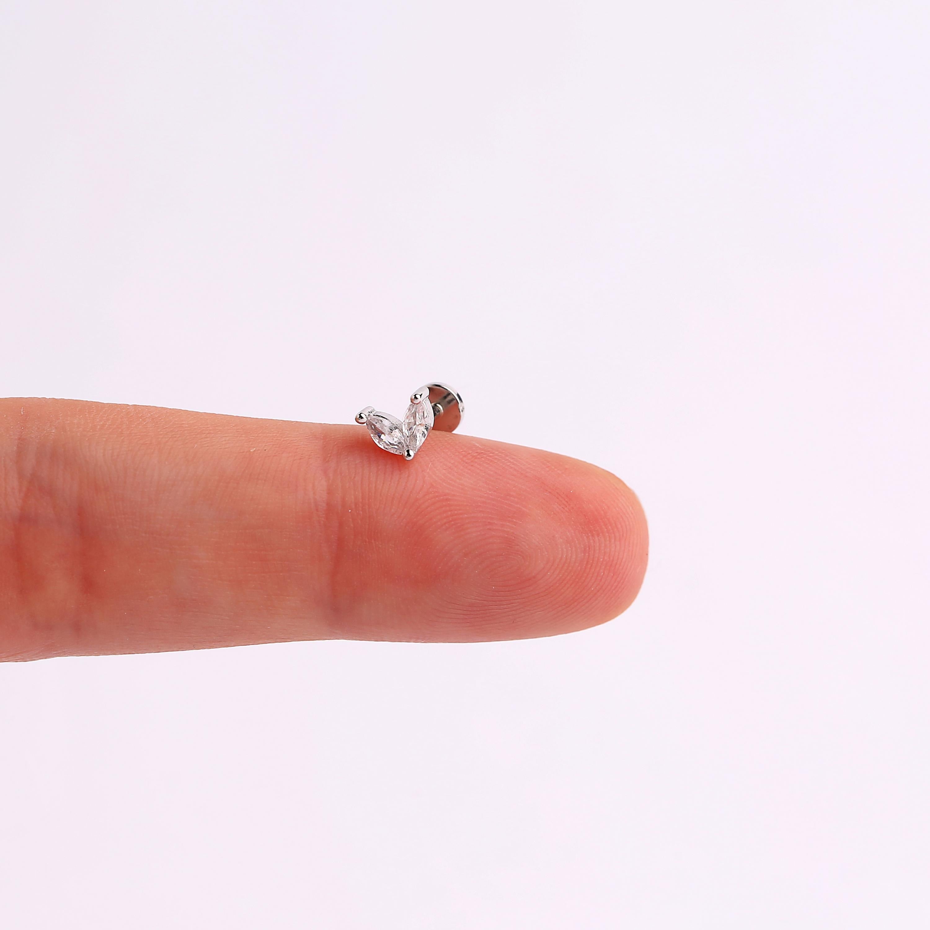 18G Leaf Threadless End Push Pin Labret Flat Back Stud