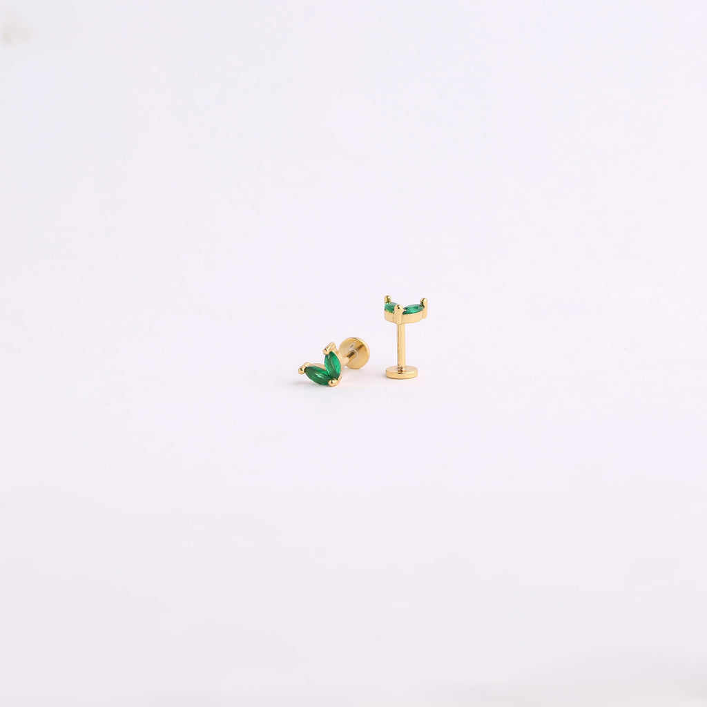 18G Green CZ Stone Threadless End Push Pin Labret Gold Flat