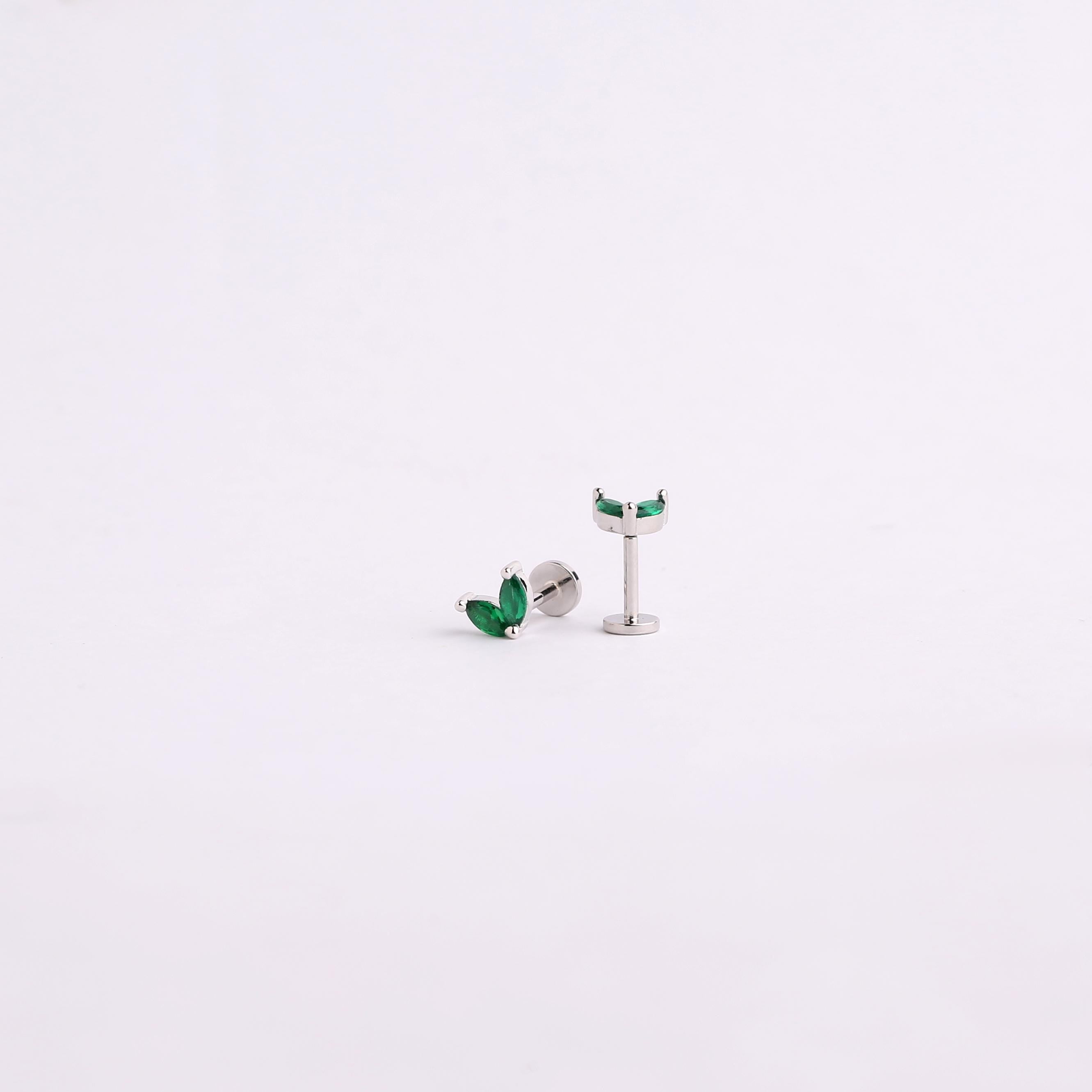 18G Green CZ Stone Threadless End Push Pin Labret Gold Flat