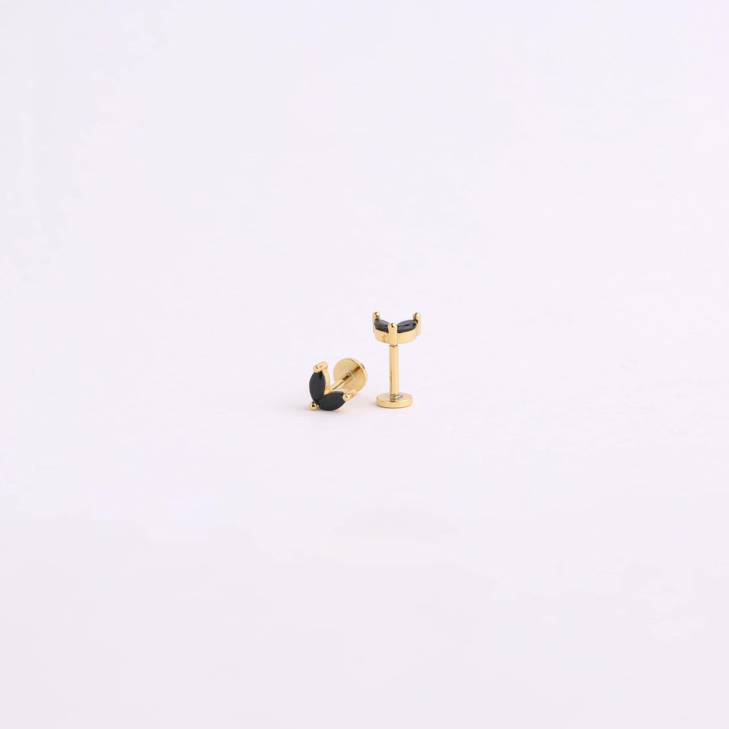 Black Marquise Leaf Flat Back Stud