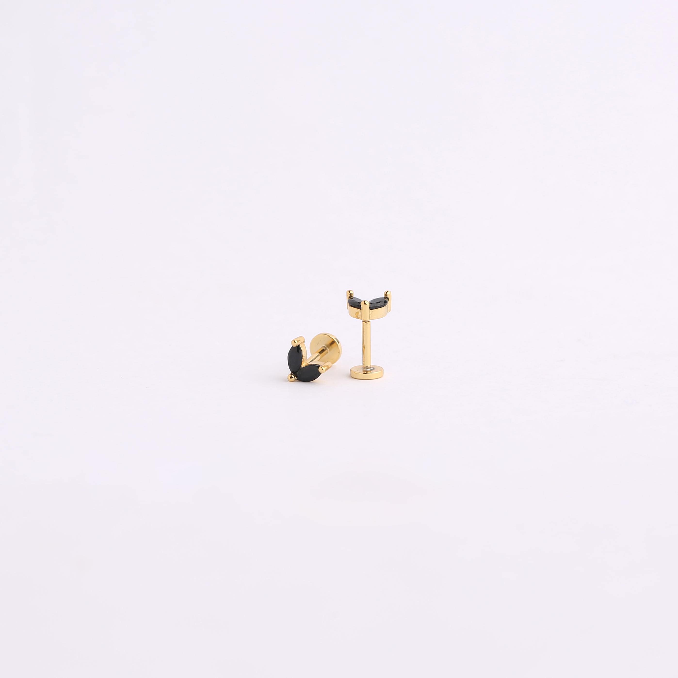 Black Marquise Leaf Flat Back Stud