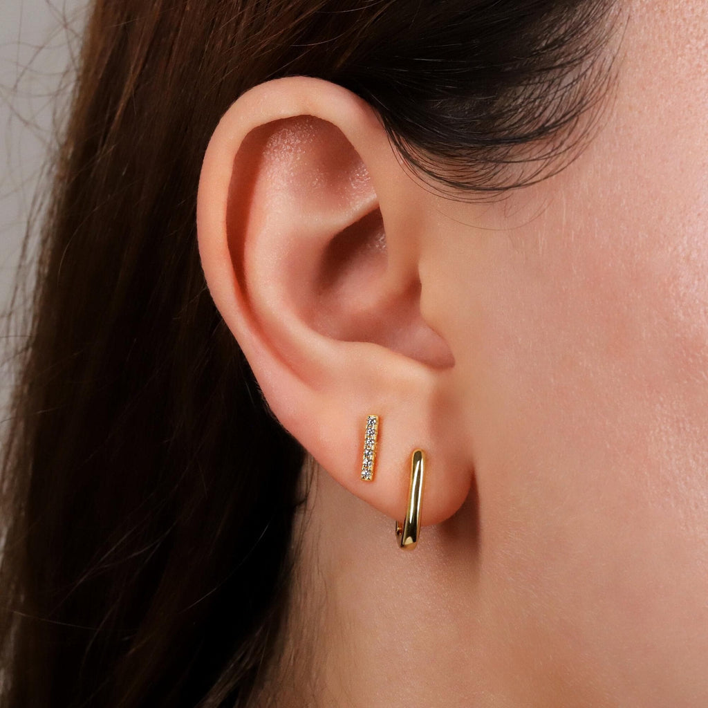 Sterling Silver Pave CZ Bar Stud Earrings