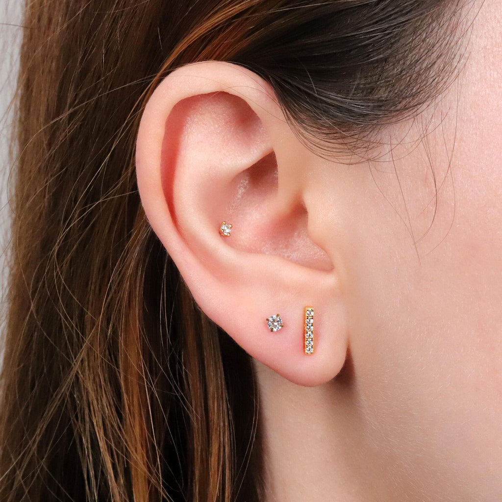 Sterling Silver Pave CZ Bar Stud Earrings