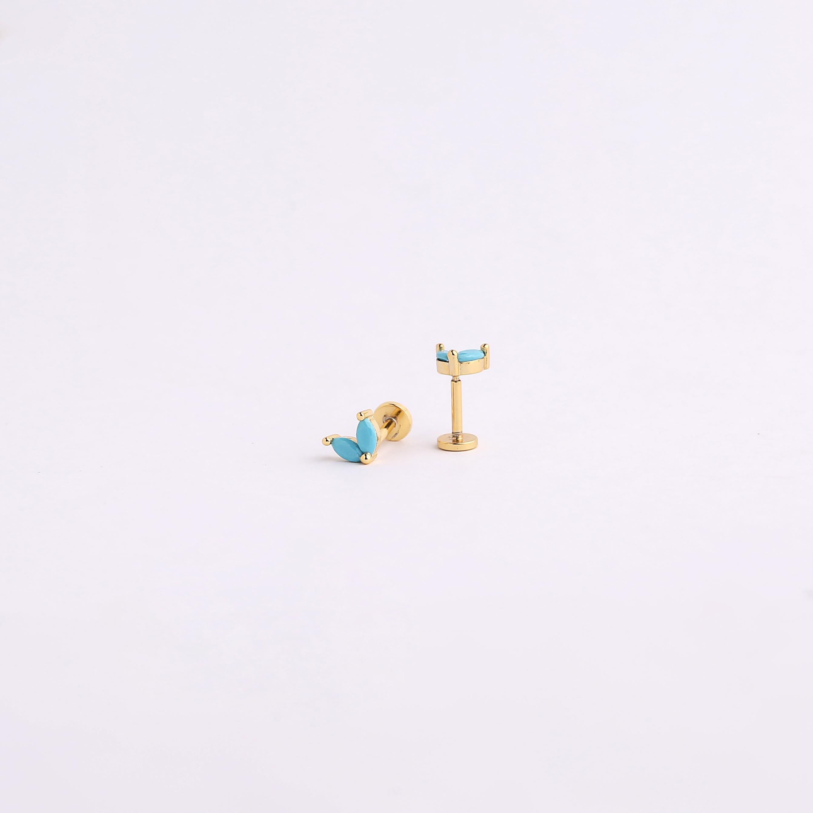 18G Turquoise Leaf Threadless Flat Back Stud