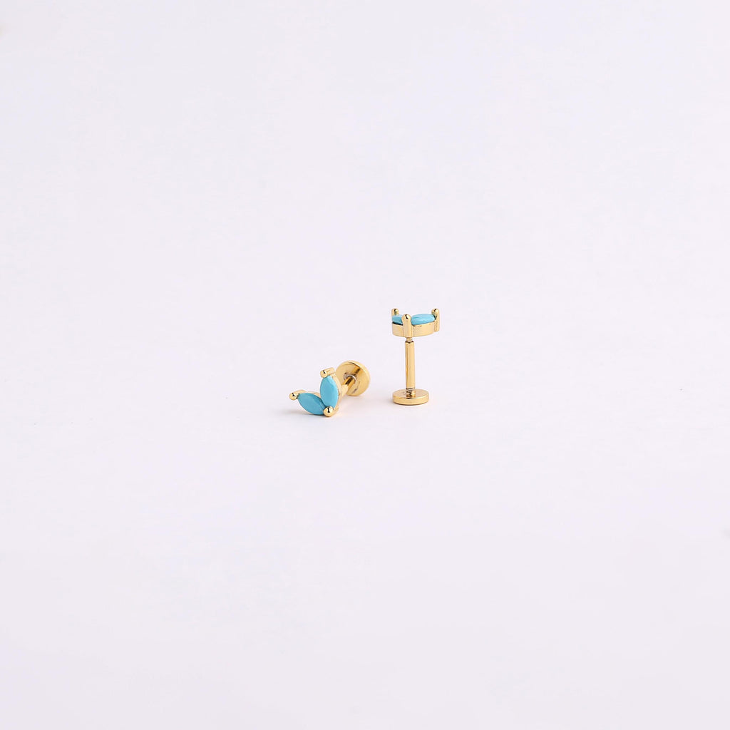 Turquoise Leaf Threadless Flat Back Stud 18G