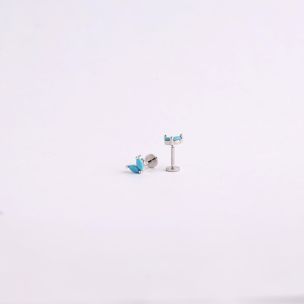 Turquoise Leaf Threadless Flat Back Stud 18G