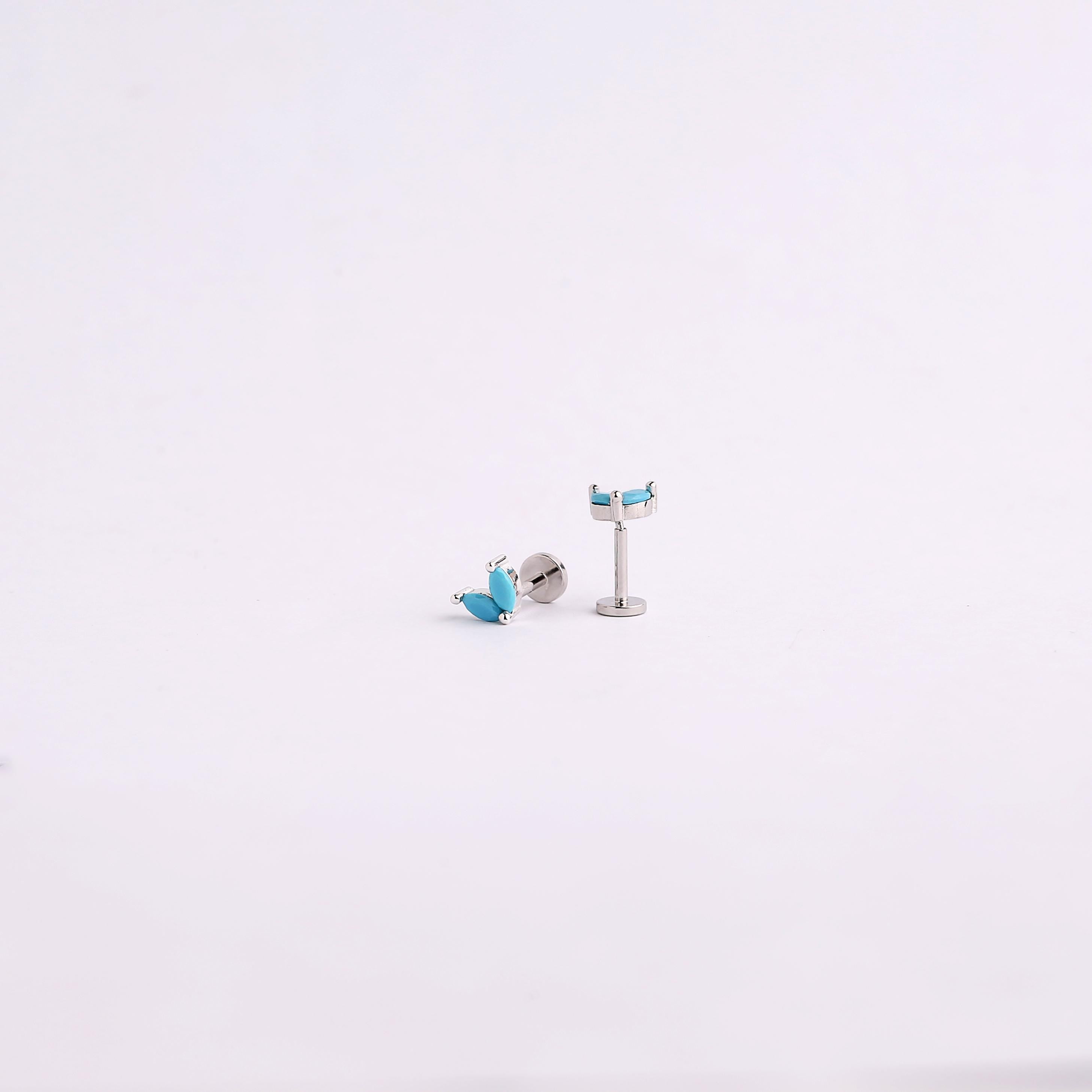 Turquoise Leaf Threadless Flat Back Stud 18G