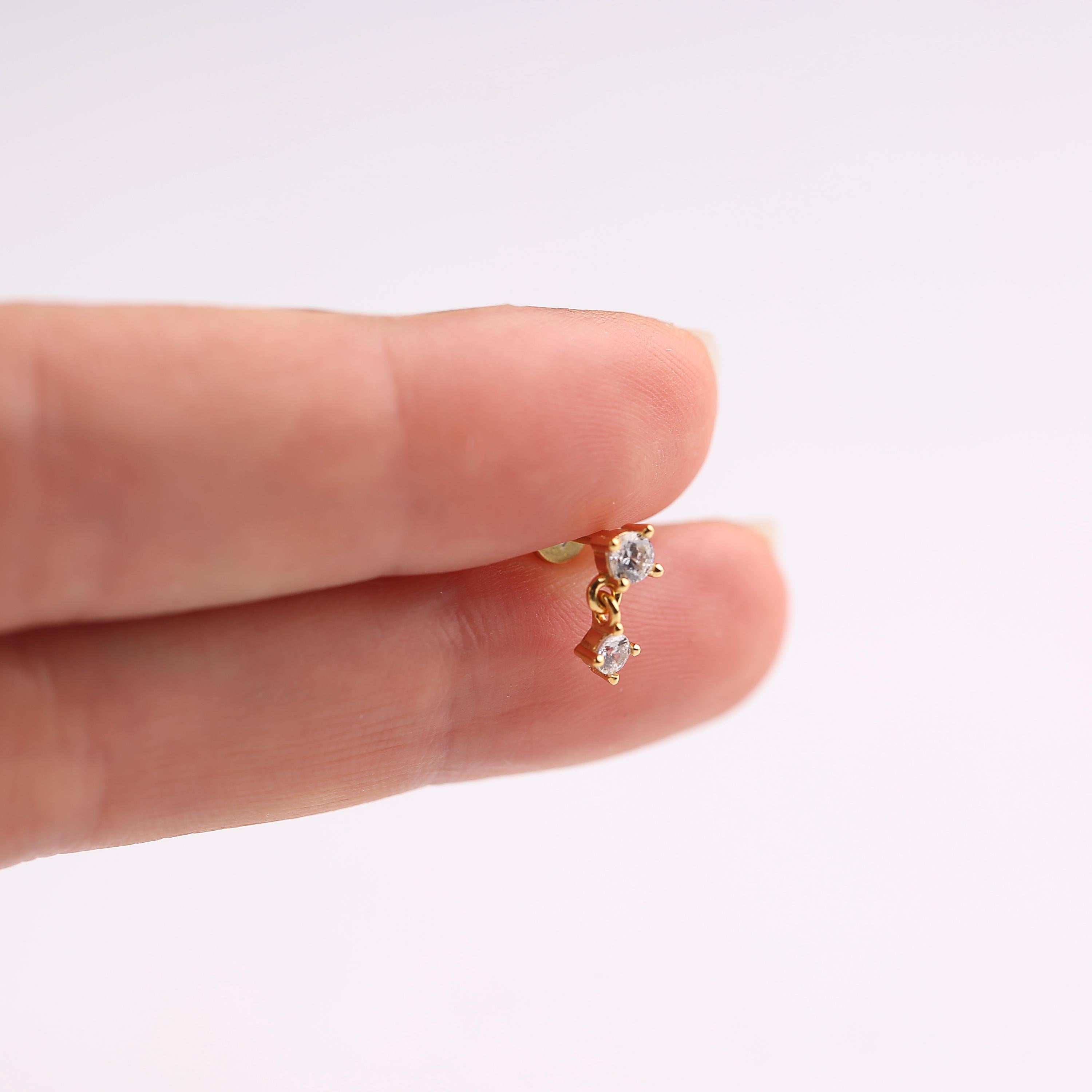 18G CZ Dangle Threadless Push Pin Labret Flat Back Stud