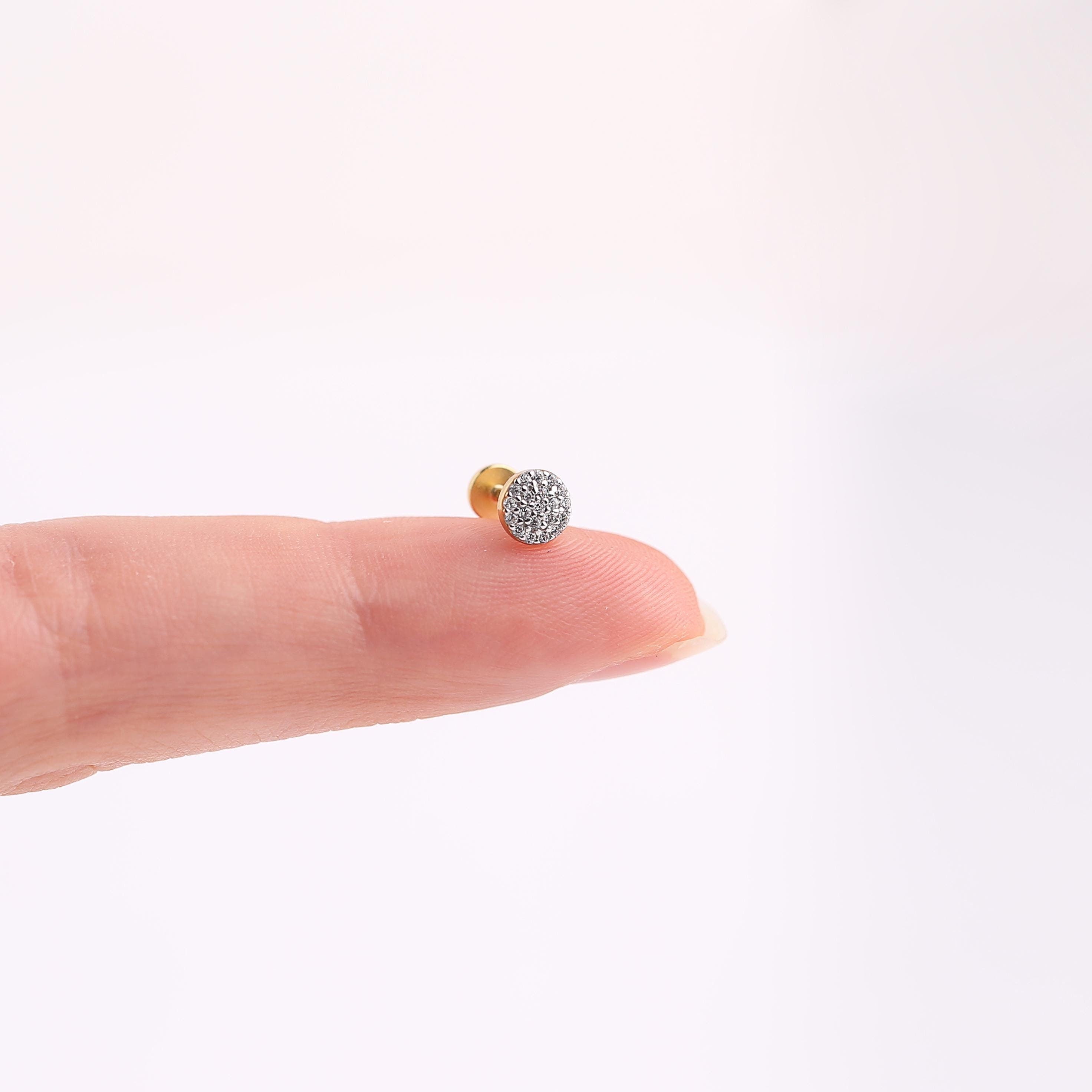 18G Tiny Pave CZ Disc Threadless Flat Back Stud