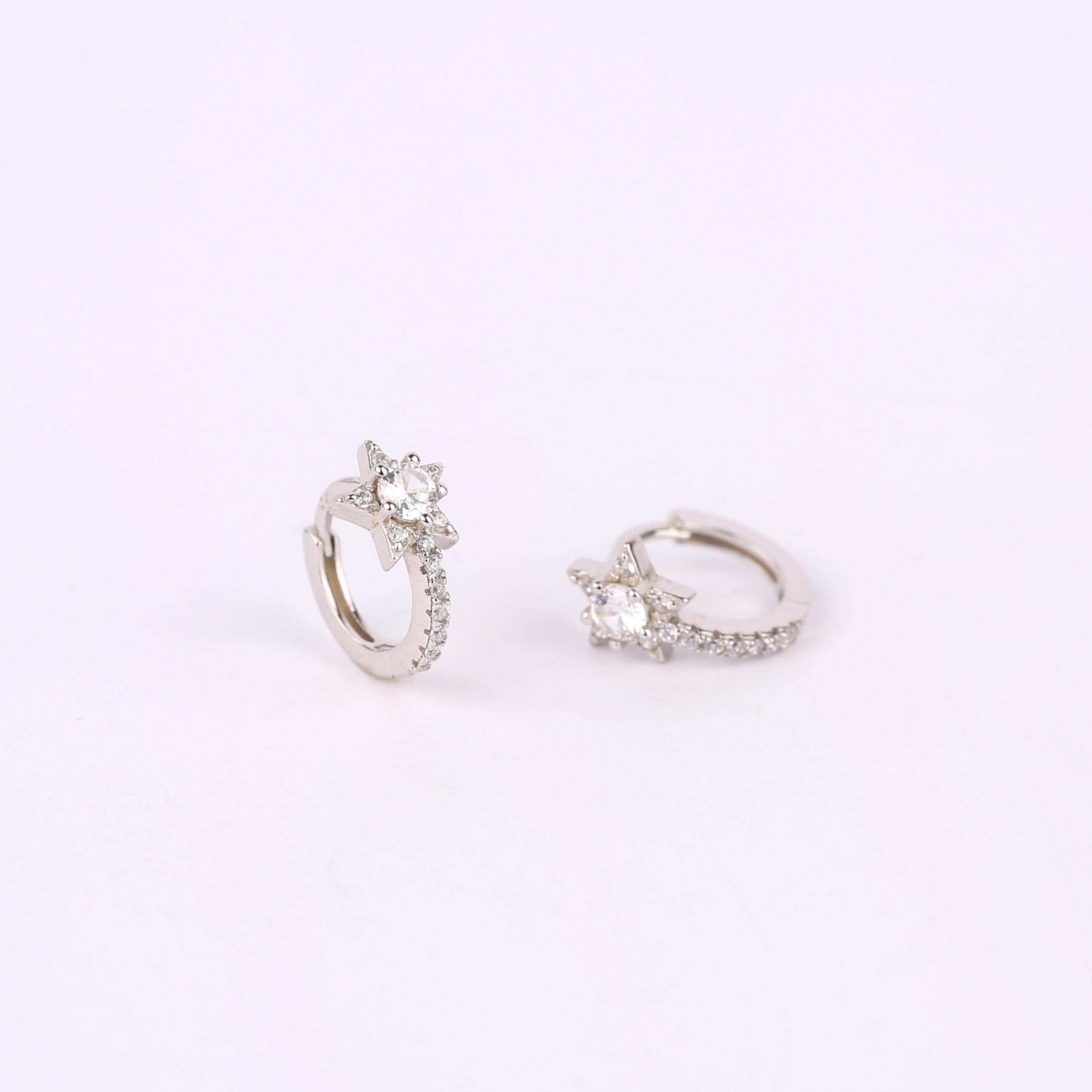 Tiny Pave Star Gold Huggie Hoop Earrings