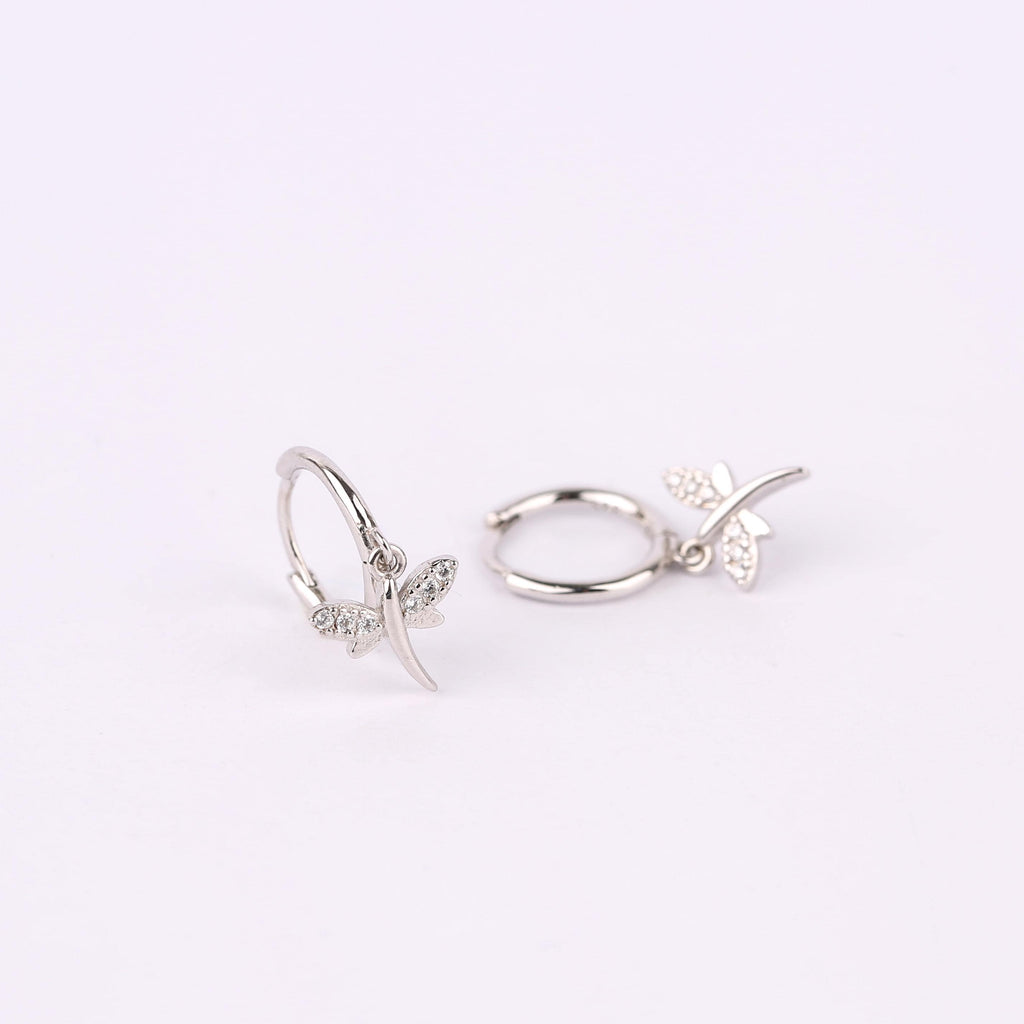Tiny Dragonfly Dangle Hoop Earrings