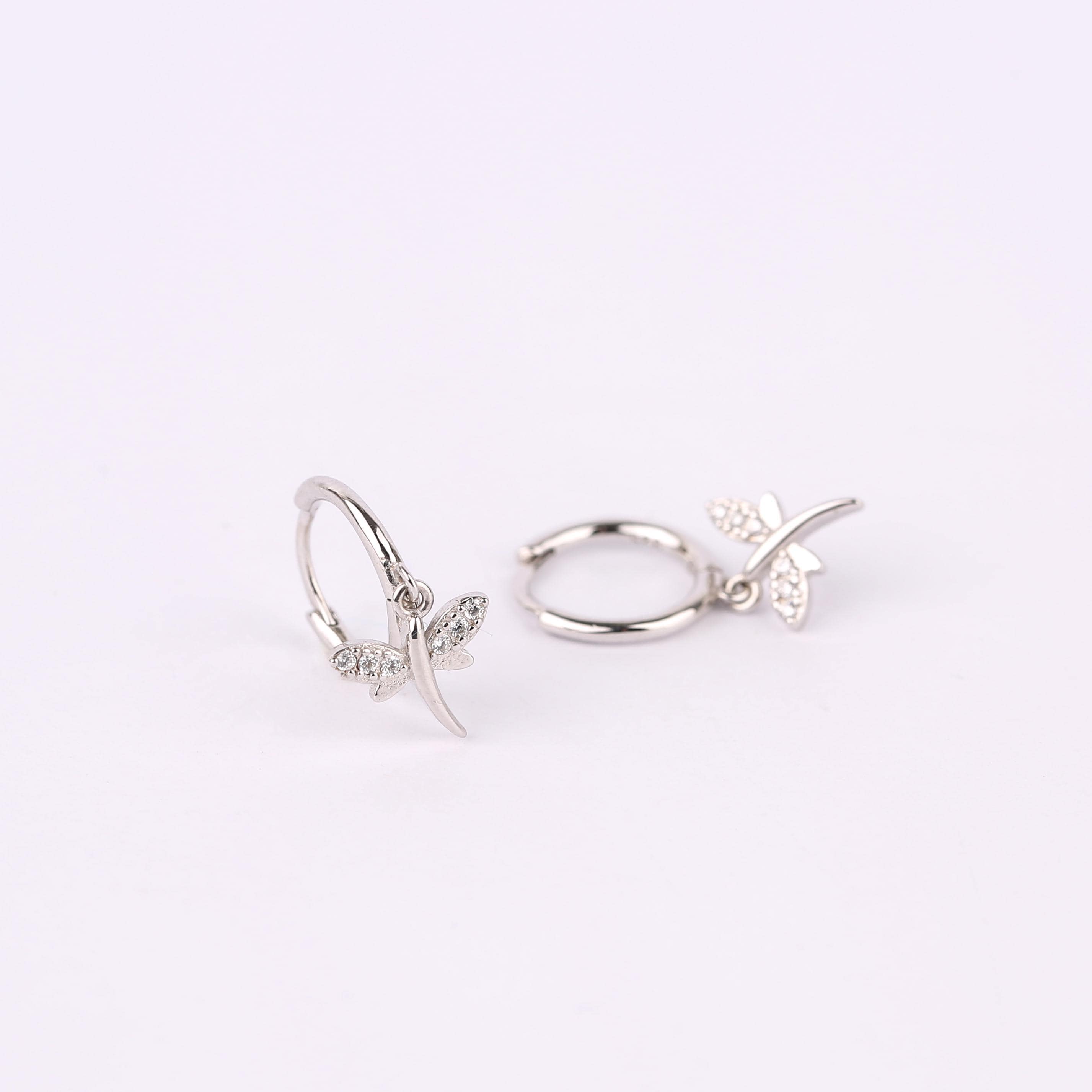Tiny Dragonfly Dangle Hoop Earrings