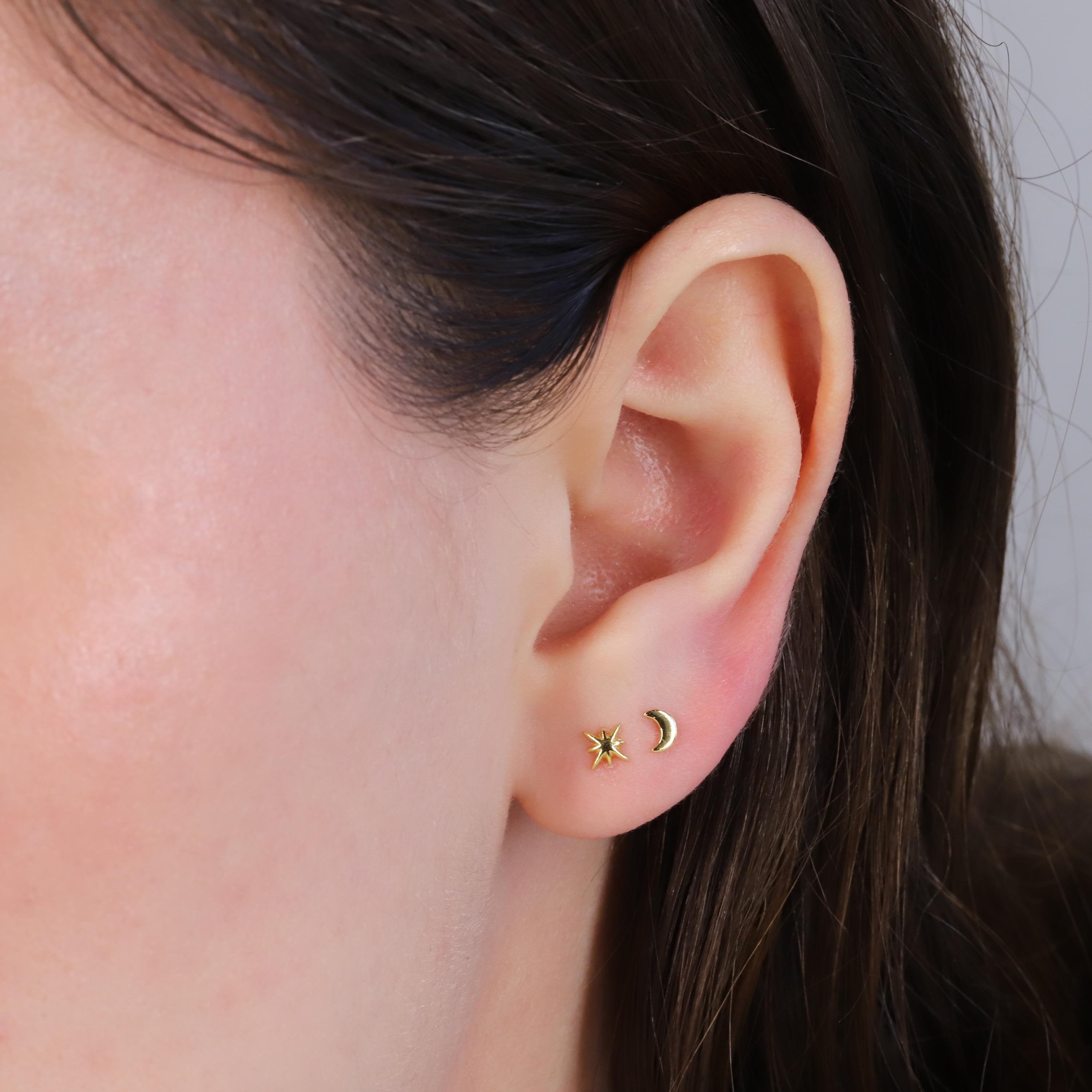 18G Moon Star Threadless Push Pin Labret Stud Earrings Set