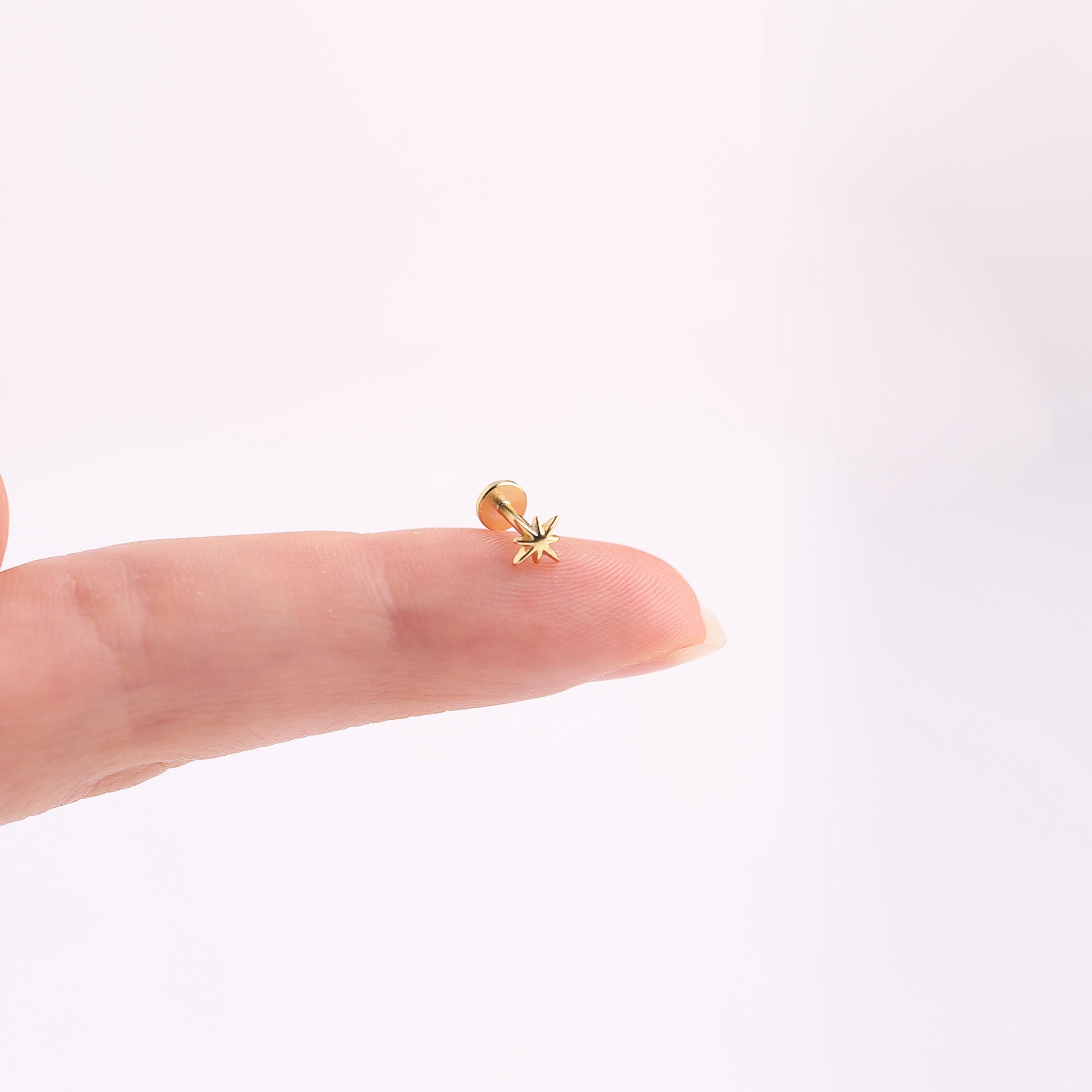 18G Moon Star Threadless Push Pin Labret Stud Earrings Set