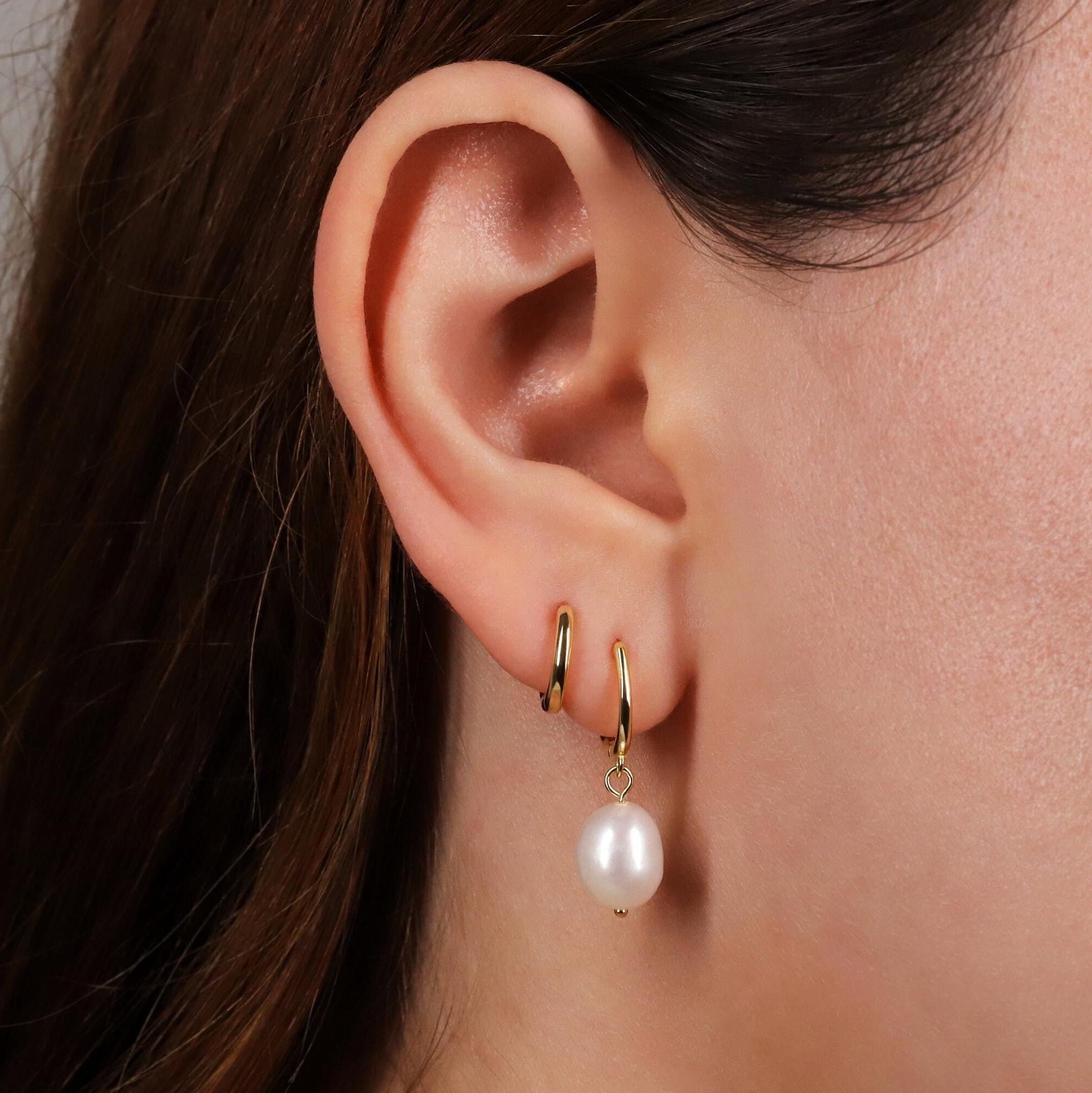 Pearl Hoop Earrings Set