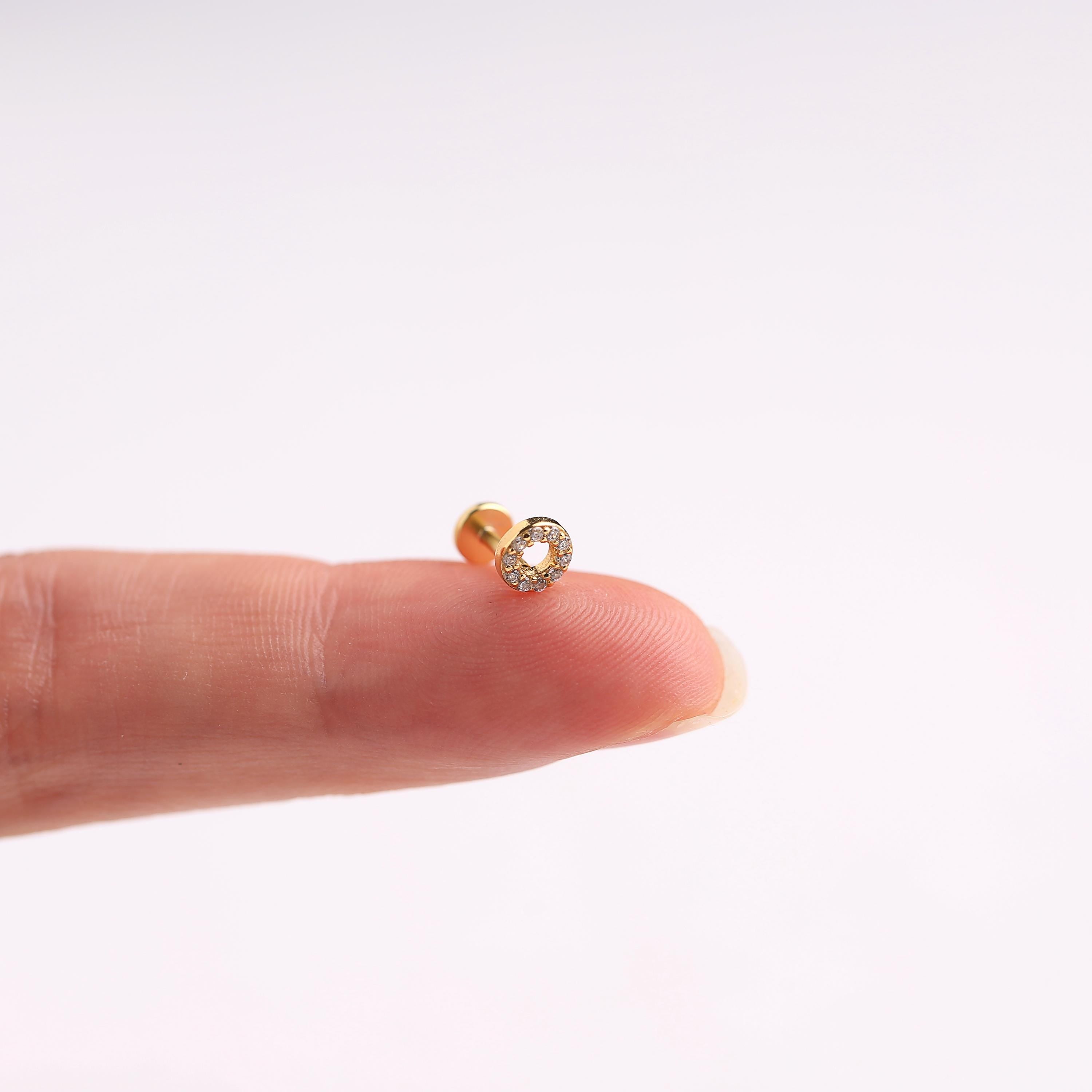 18G Pave CZ Open Circle Threadless Push Pin Stud