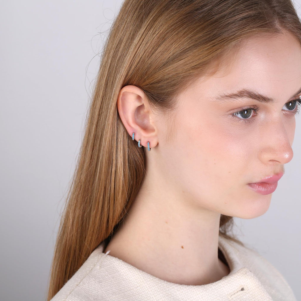 Turquoise Huggie Hoop Earrings in Sterling Silver